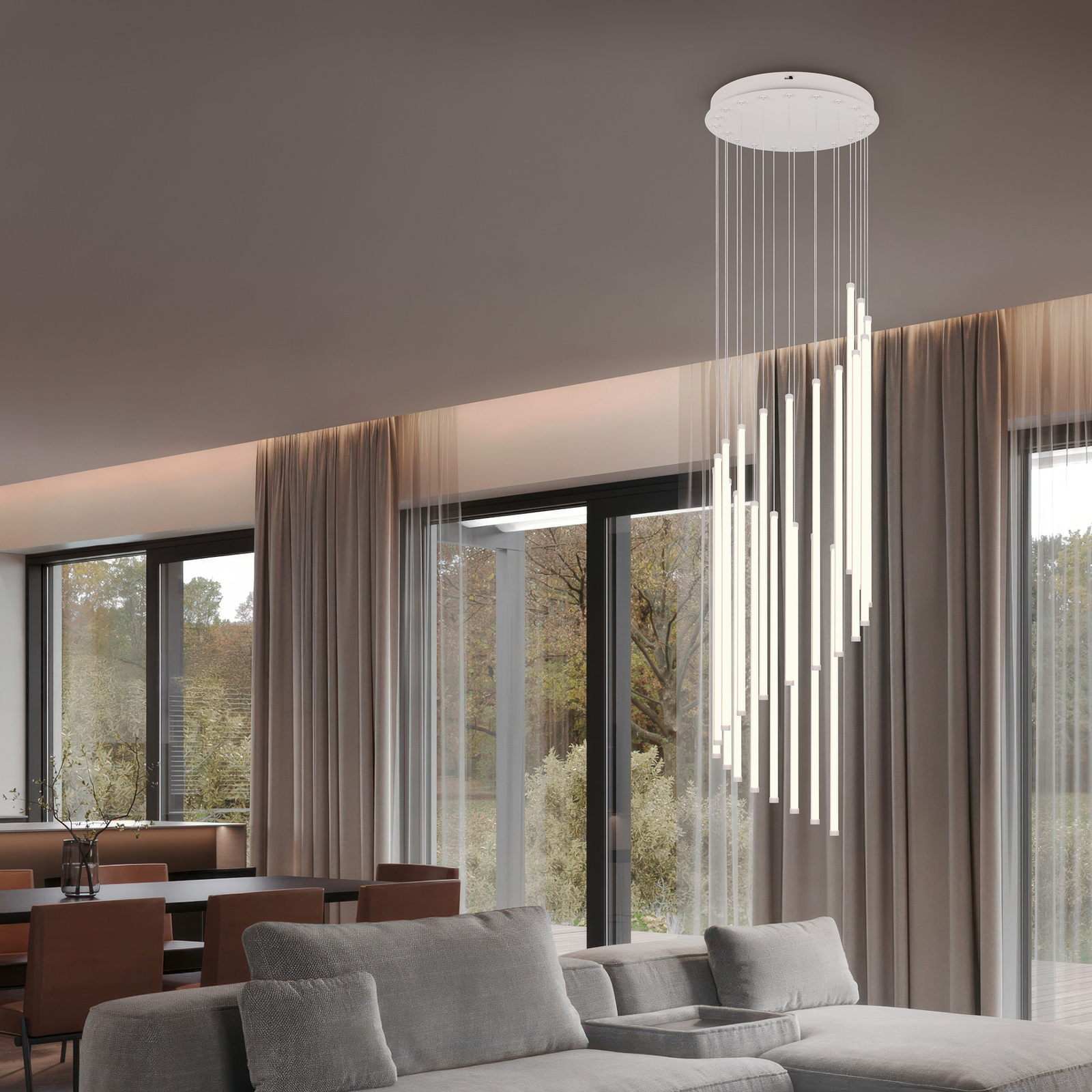 LED piekaramā lampa Baxter, gaiši pelēka, Ø 37 cm, metāls CCT, dimmerējama