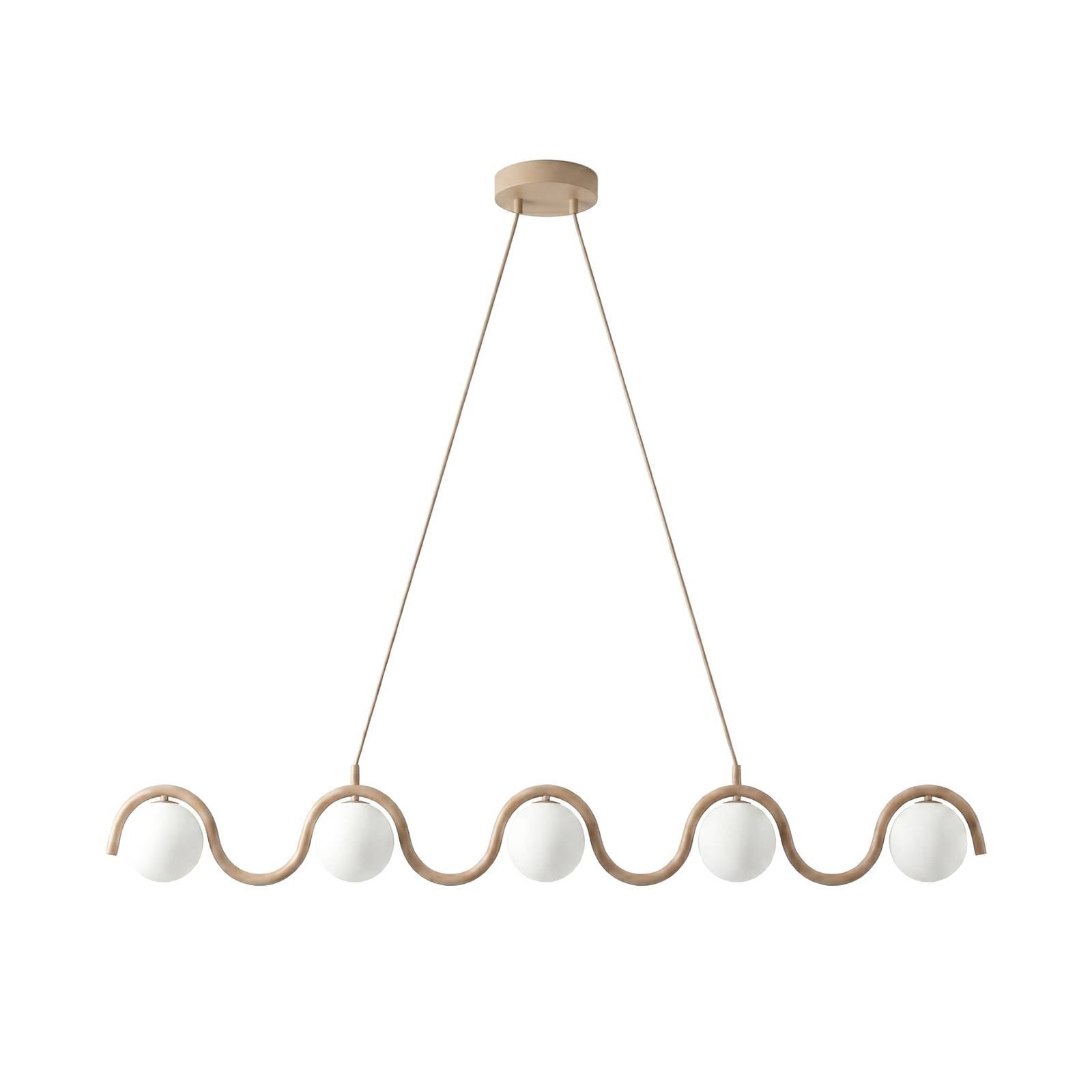 Hängeleuchte SINUS, beige, Länge 110 cm, 5-flg., Metall/Glas
