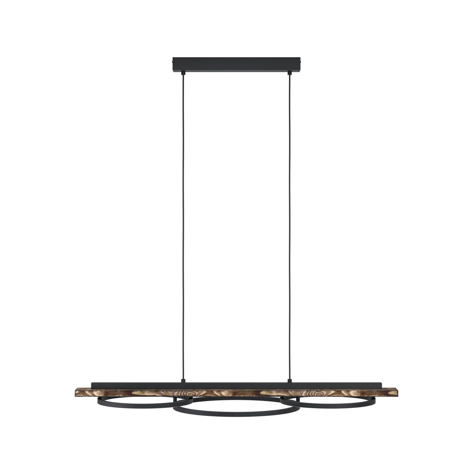 Lámpara colgante LED Boyal, marrón, longitud 101 cm, madera, 3 luces.