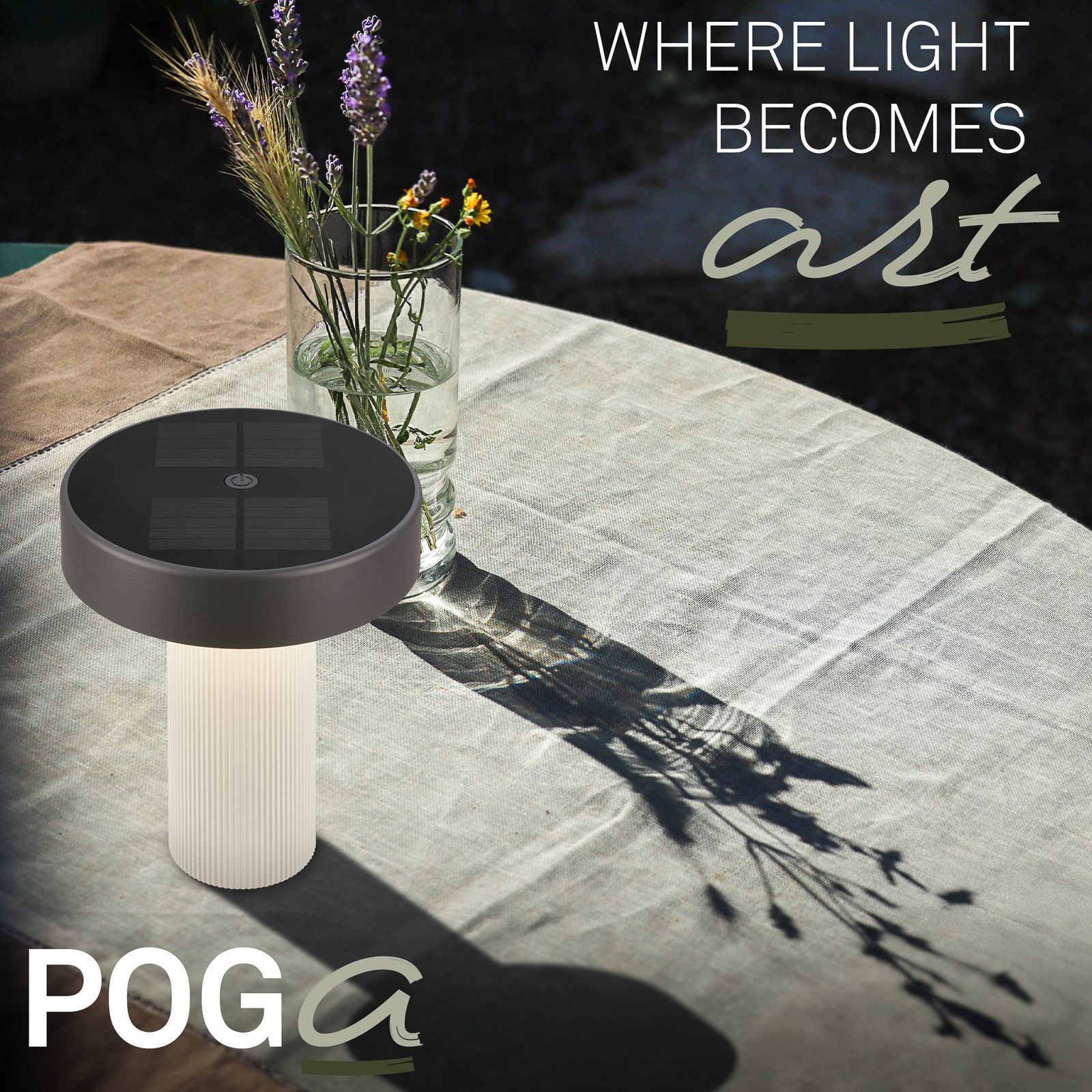 LED-batteridriven solcellsbordslampa Poga, benvit/antracit, IP44