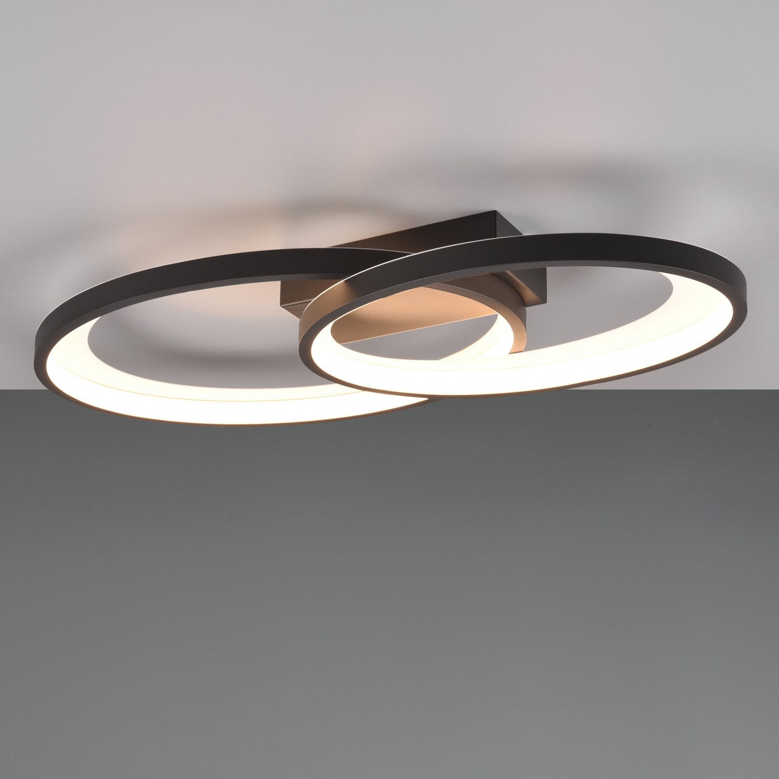 Plafoniera LED Malaga con 2 anelli, nero