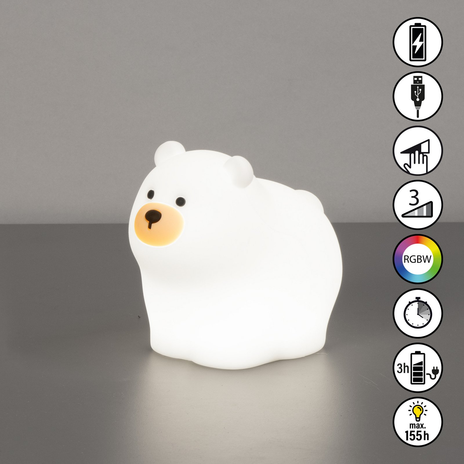 Lanterna cu baterie LED Knut, albă, lungime 12 cm, silicon