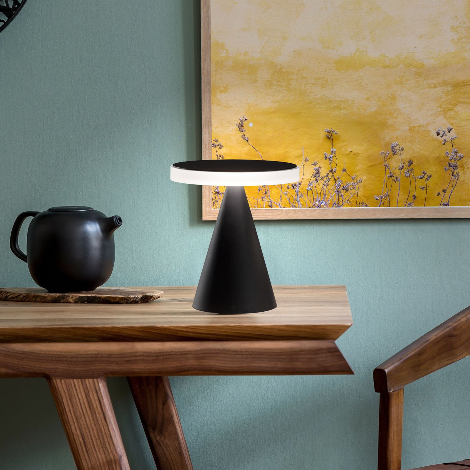 Lampe de table LED Neutra, hauteur 27 cm, noir, variateur tactile