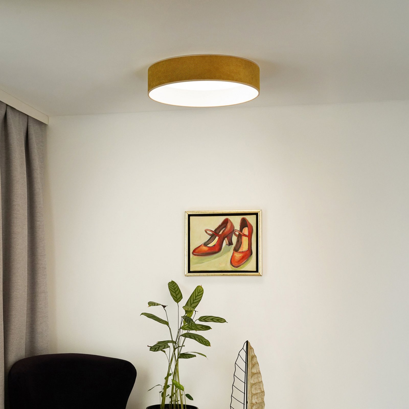 LED-Deckenleuchte Plafond, senfgelb, Stoff, Ø 45 cm, 3-step