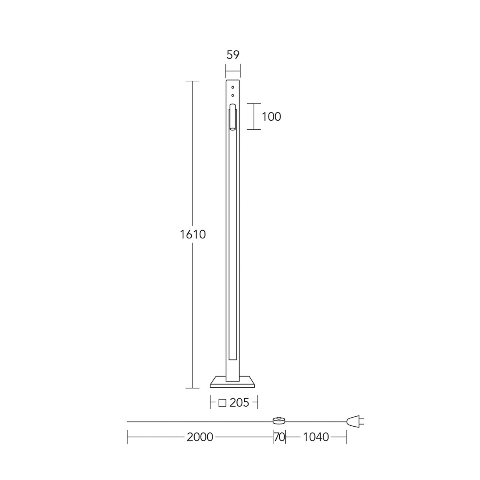 HerzBlut Lampadaire LED Karl G, bois/granit, liseuse LED