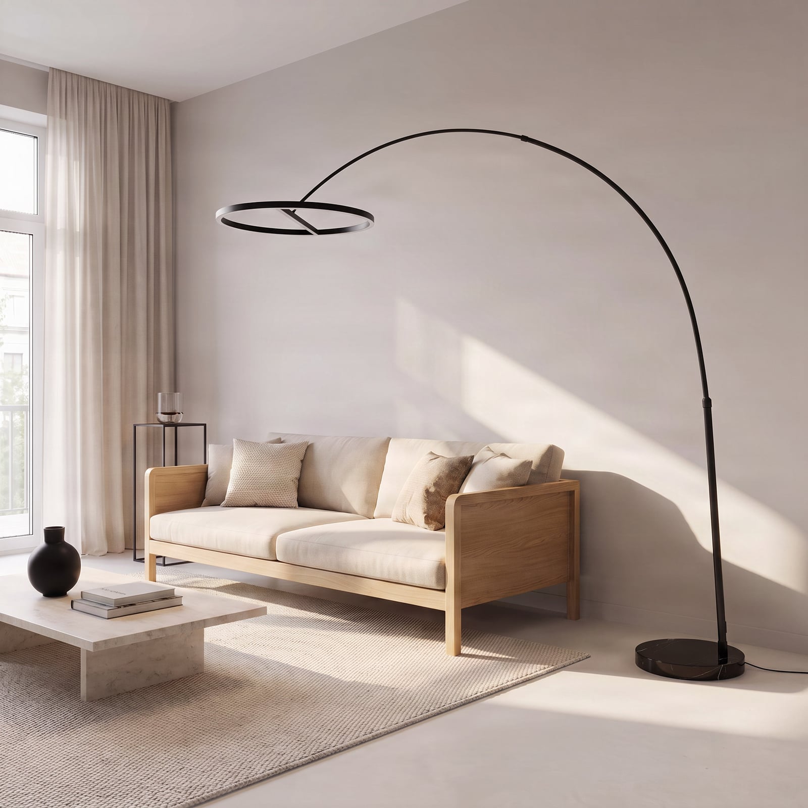 Łukowa lampa podłogowa LED Lucande Virvera, okrągła, czarny, metal
