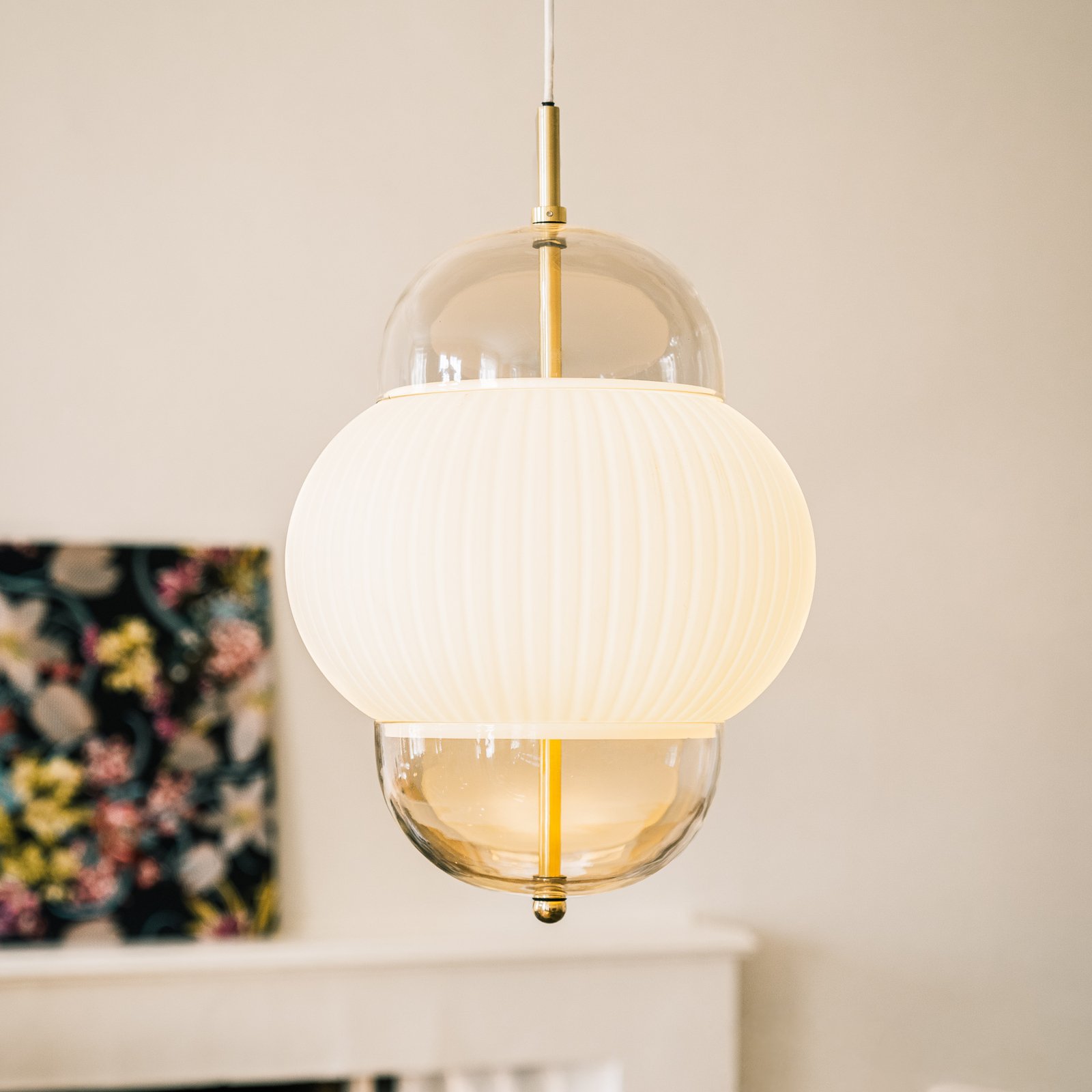 Shahin XL lámpara colgante, Ø 38 cm, 5 luces, blanco / transparente,