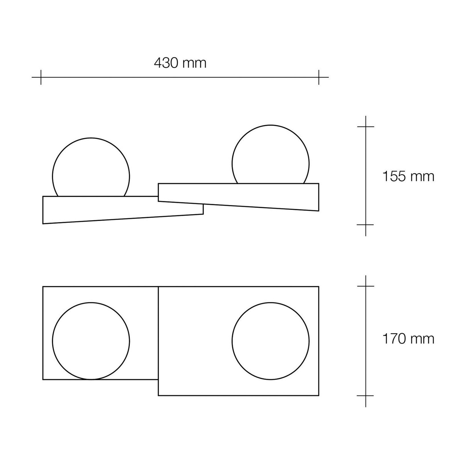 Cicladi fali lámpa, 2-lámpás, 43 cm széles, fehér, vakolat, GX53