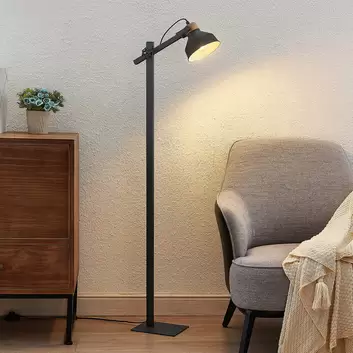 Lindby Birta lampe sur pied étagère, bois, noir