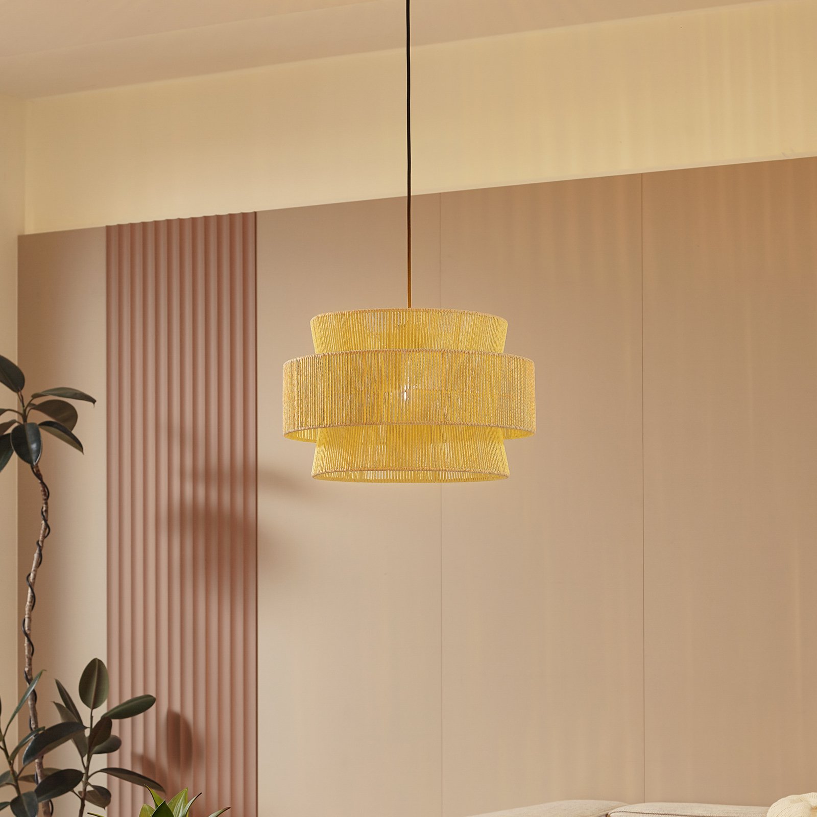 Lindby pendant light Anuva, natural, paper, Ø 45 cm