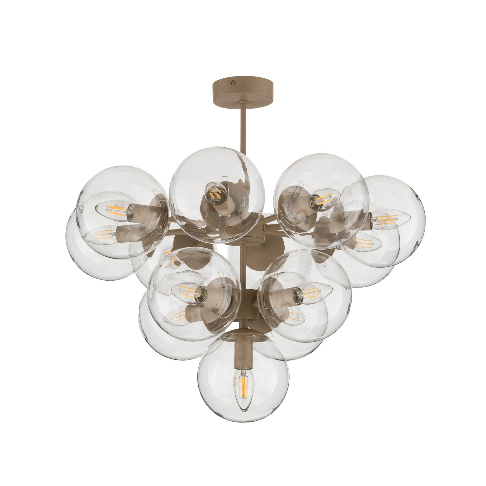 Taklampa Zumba, gråbeige/klar, 13-lampa, glas