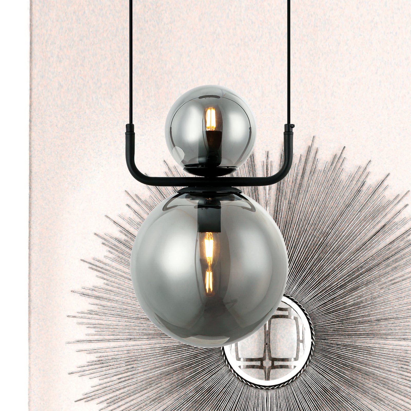 Mira hanging light, vintage, 2-bulb, smoky grey
