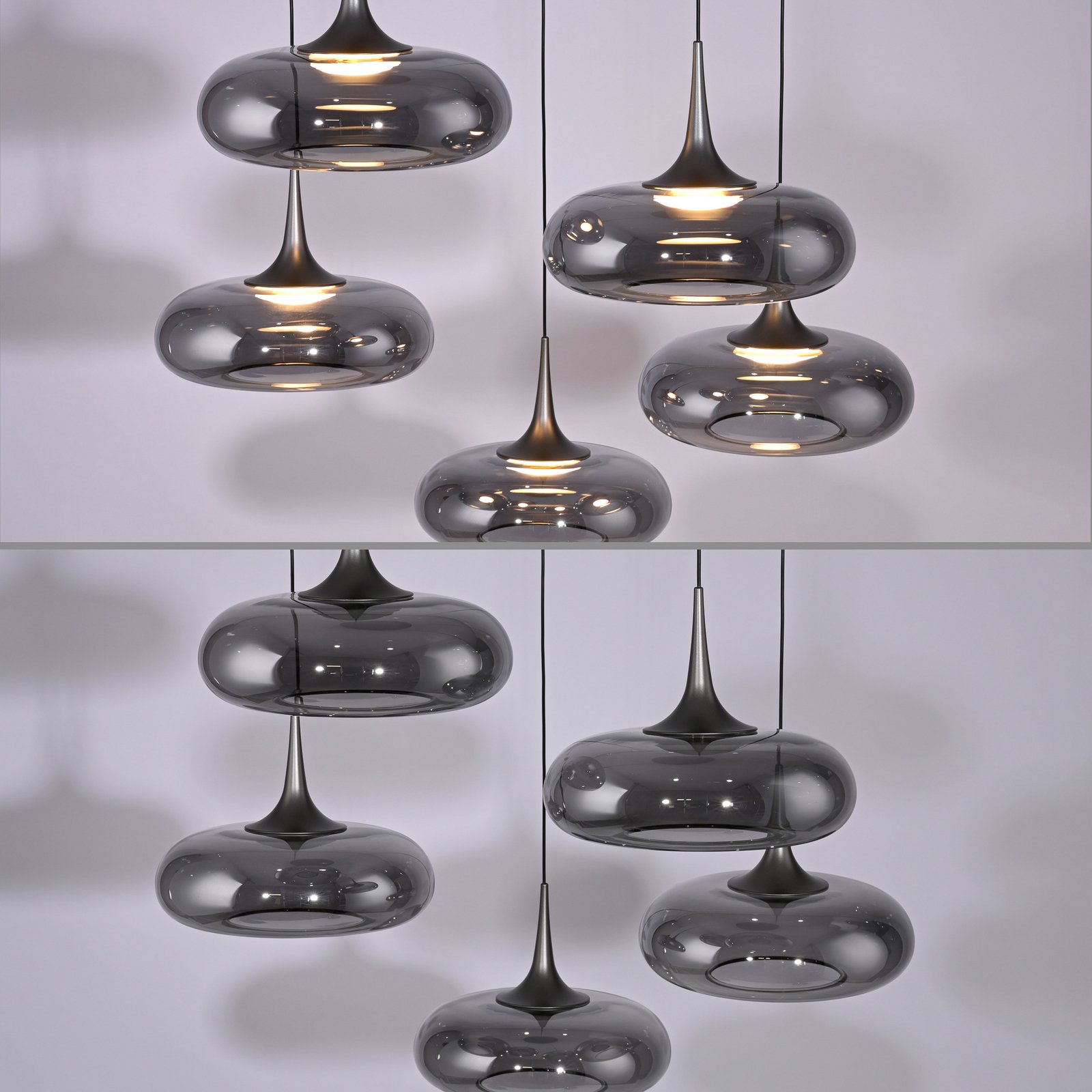 Schöner Wohnen LED-visoka svetilka Posh 5-fl., dimno steklo, 3.000 K Schöner Wohnen LED-visoka svetilka Posh 5-fl., dimno steklo, 3.000 K