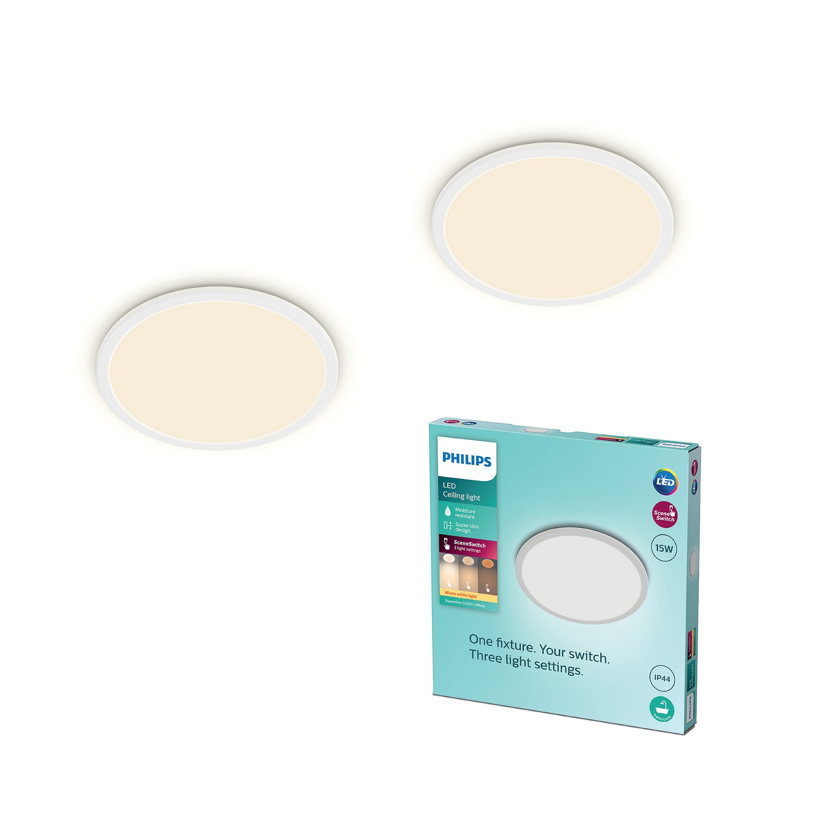 Philips LED SuperSlim 2er-Set weiß IP44 Ø 25cm 2.700K