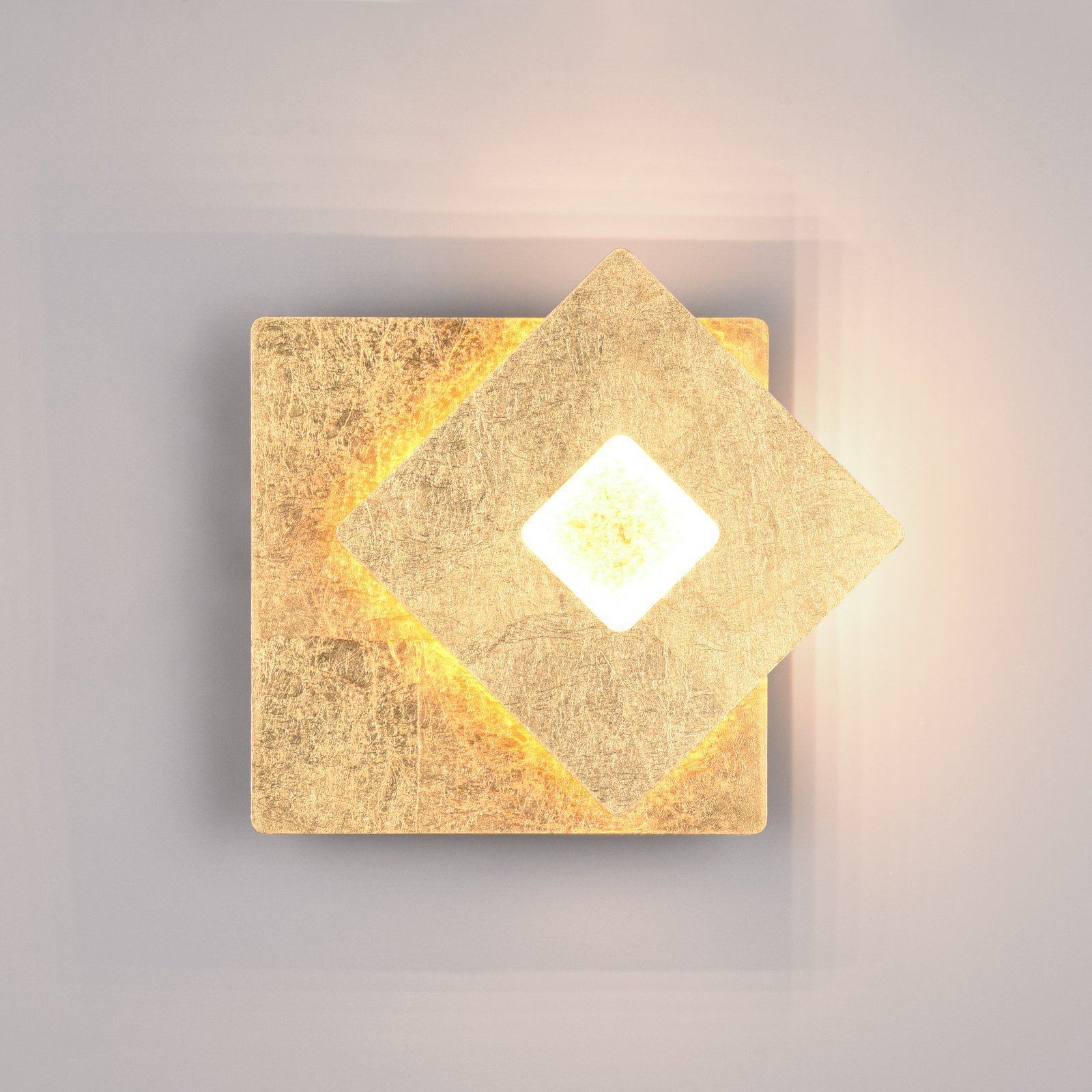 Nástenné svietidlo LED Leano, štvorcová šošovka, zlatá, nepriame osvetlenie