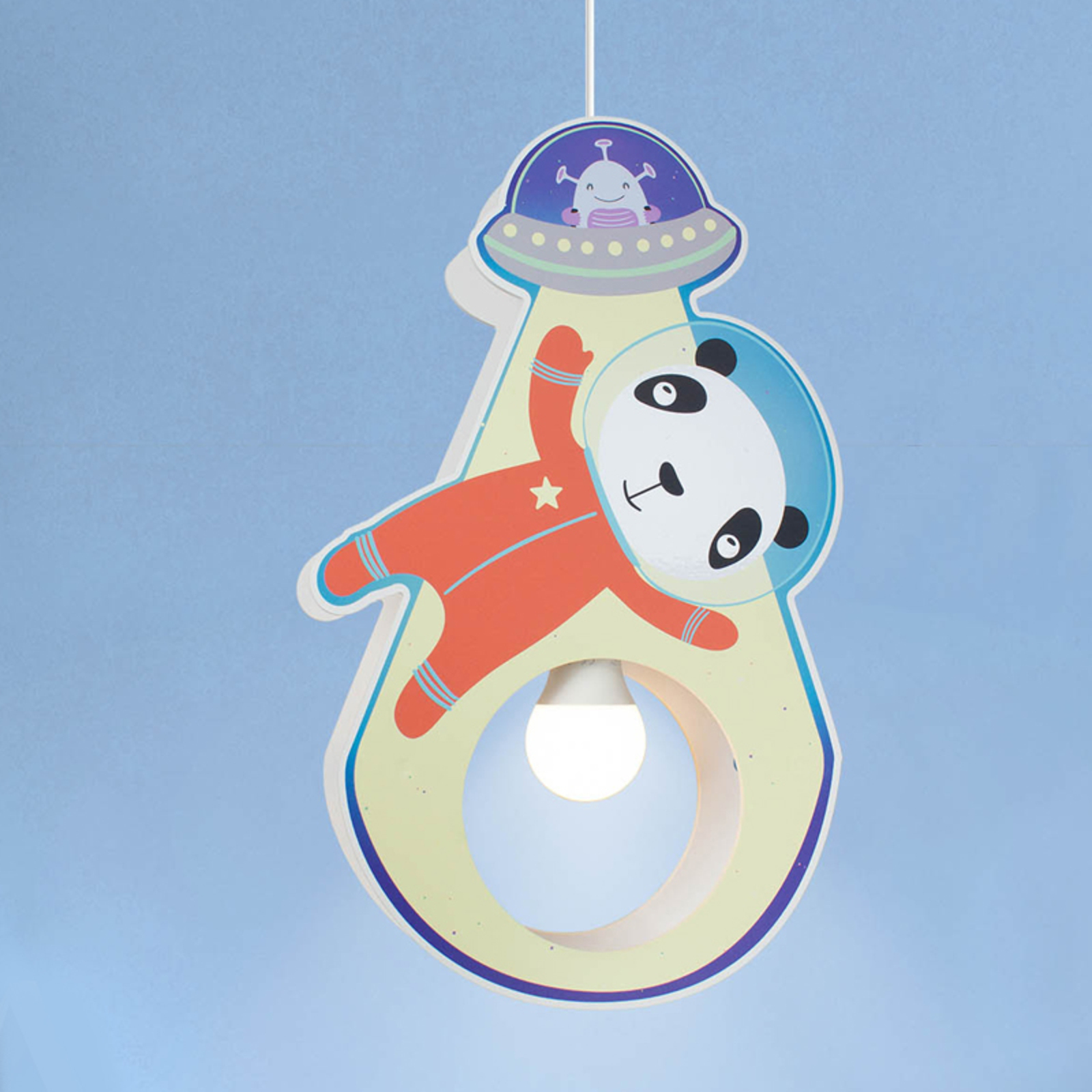 Elobra Little Astronauts Panda pendant light, for Children's Room, wood, E27, 40 W, energy efficiency: A++, L: 25 cm, W: 9 cm, H: 38 cm