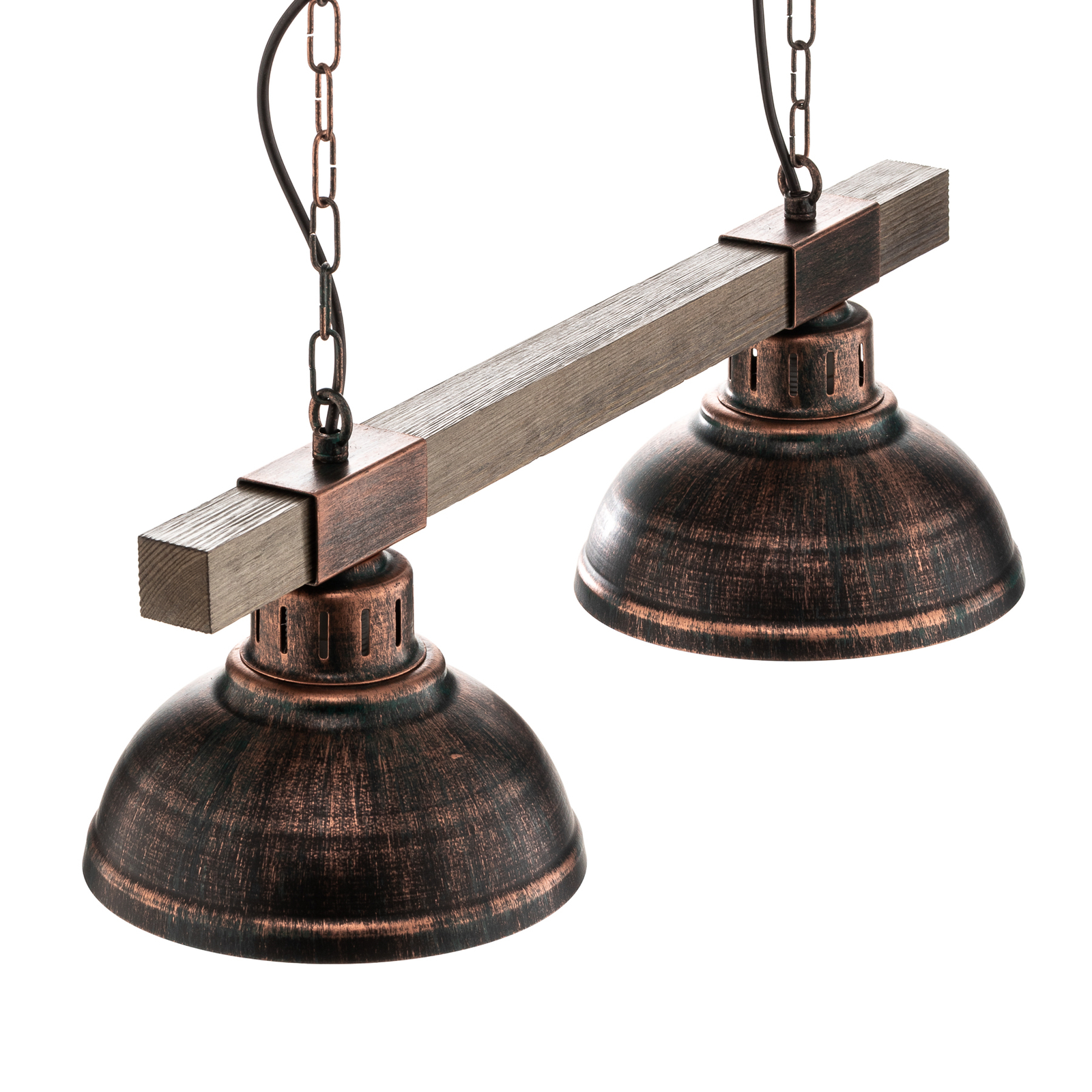 Candeeiro de suspensão Hakon de duas luzes em castanho ferrugem/madeira