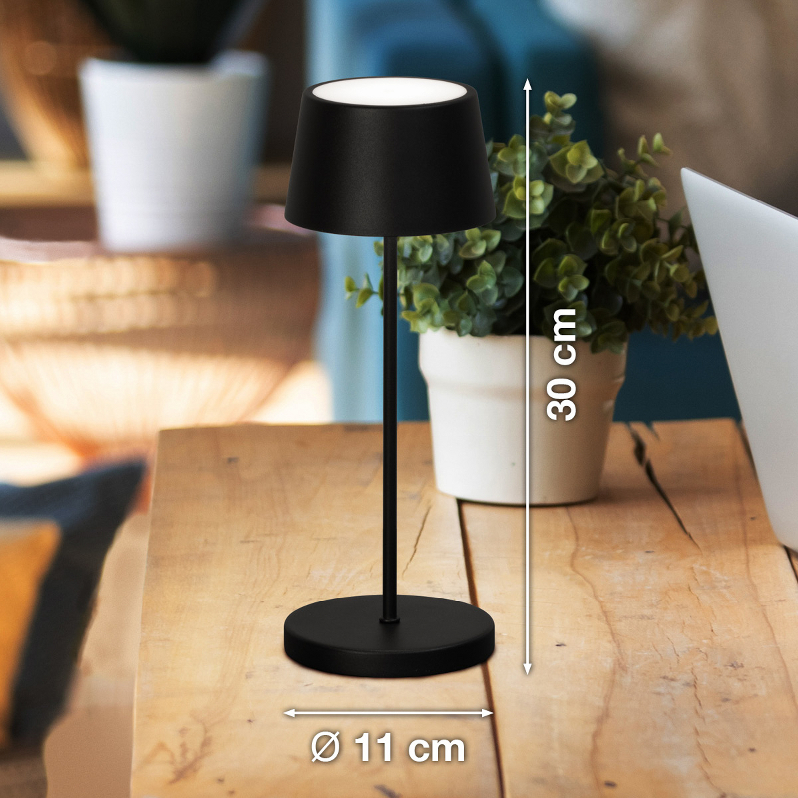 Lampada LED da tavolo ricaricabile Asena Pro nero sabbia, 30 cm metallo IP54