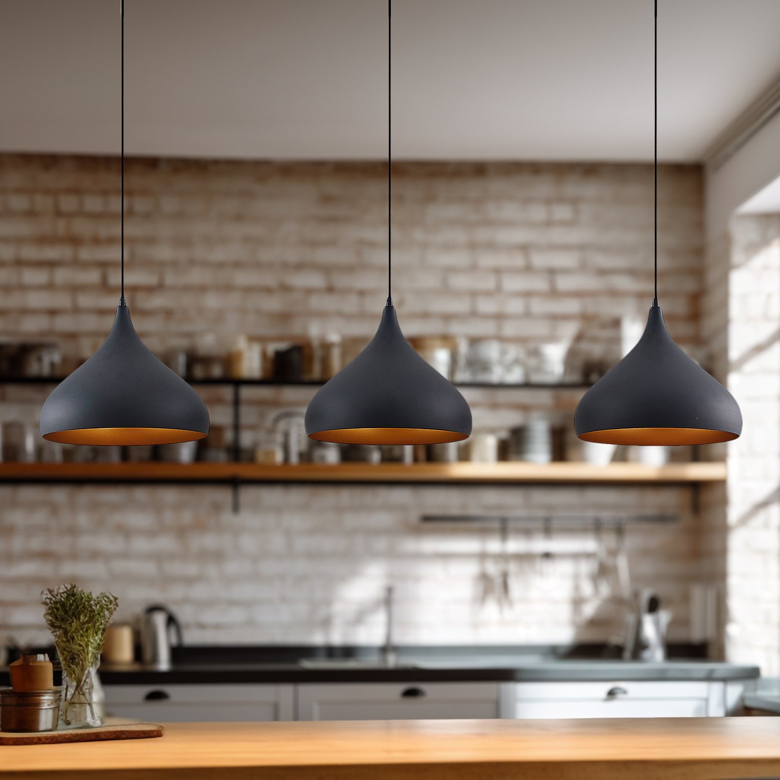 Lindby suspension SLIPP, noir, aluminium, 133 cm, à 3 lampes.