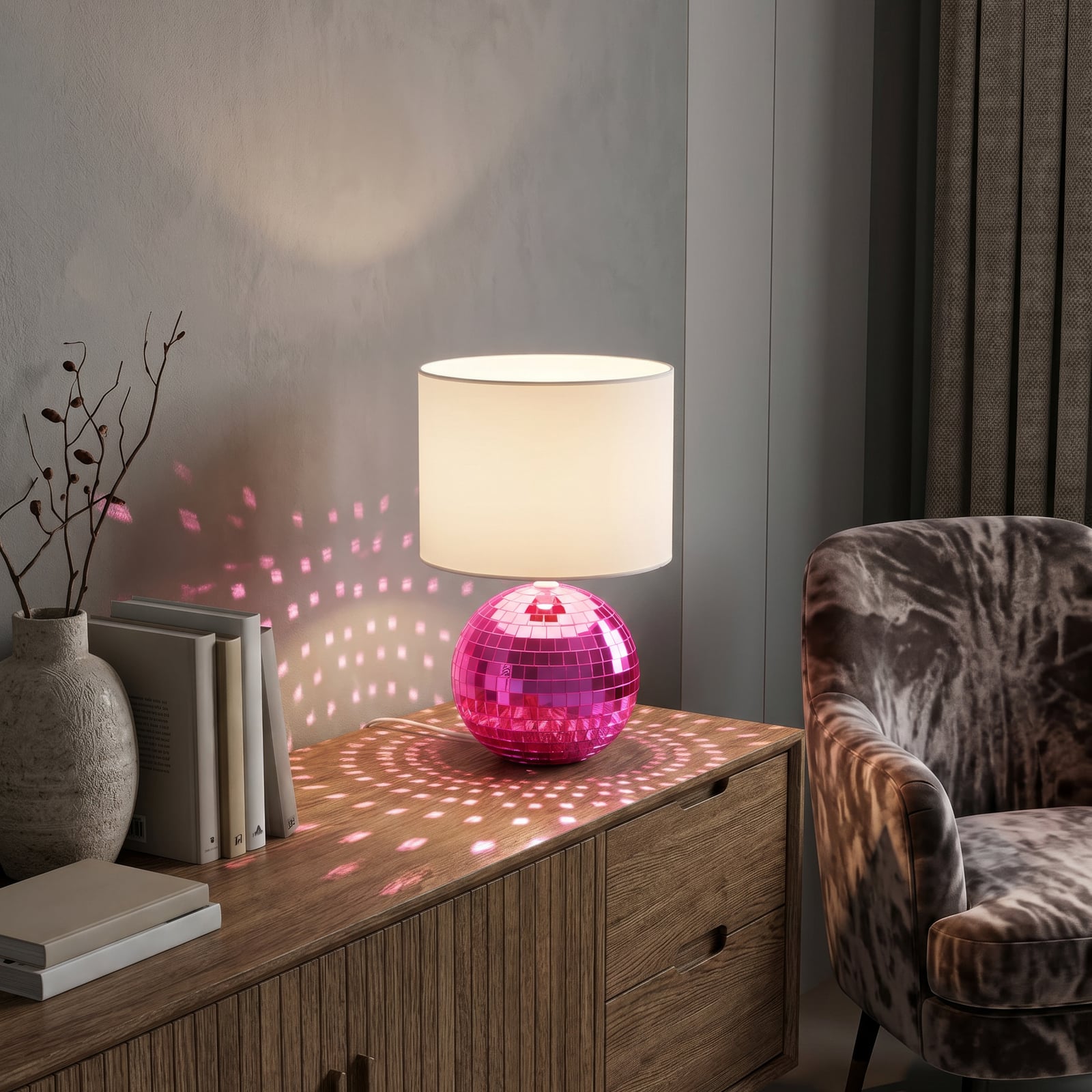 Lampe à poser Glitza rose/blanc, tissu, plastique, E14