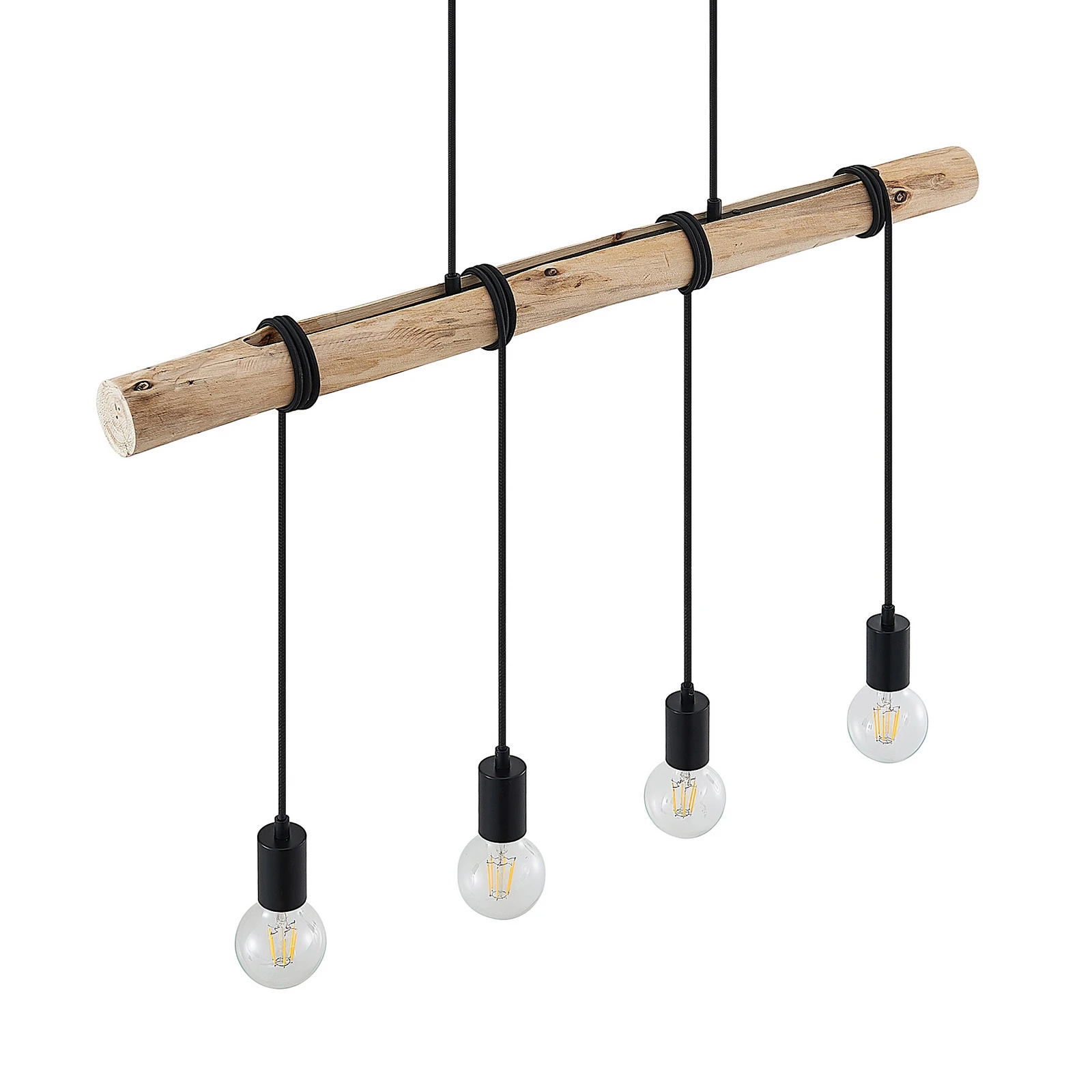Lampă suspendată Lindby Ferris, 4 becuri, 90cm, lemn, E27