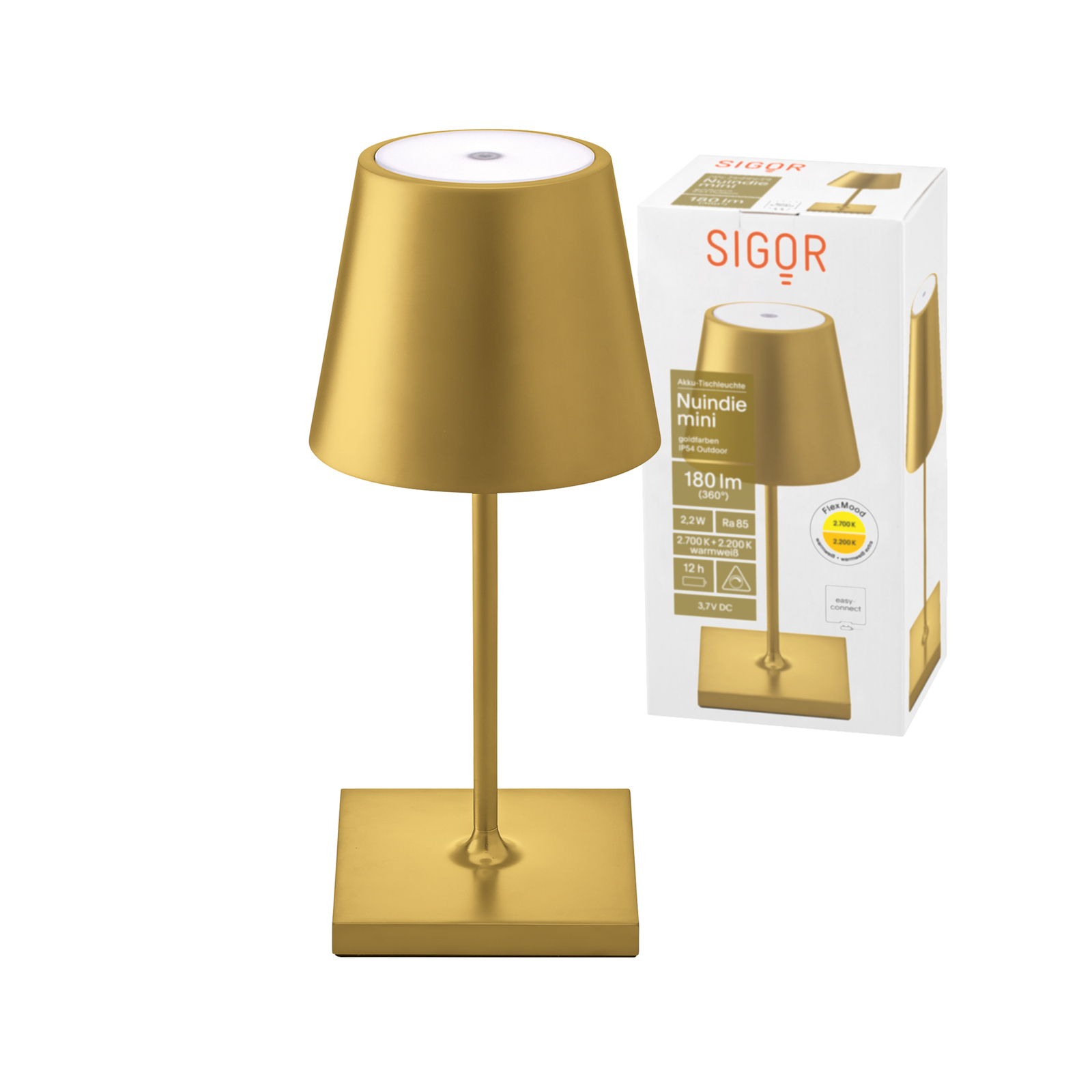 "Nuindie" mini LED įkraunama stalinė lempa, apvali, USB-C, aukso spalvos
