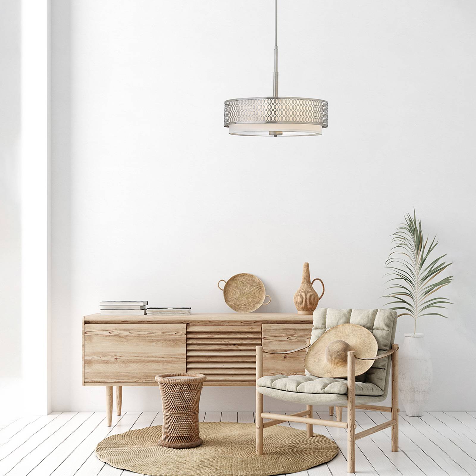 Photos - Chandelier / Lamp Hinkley Jules pendant light, linen and glass lampshade 