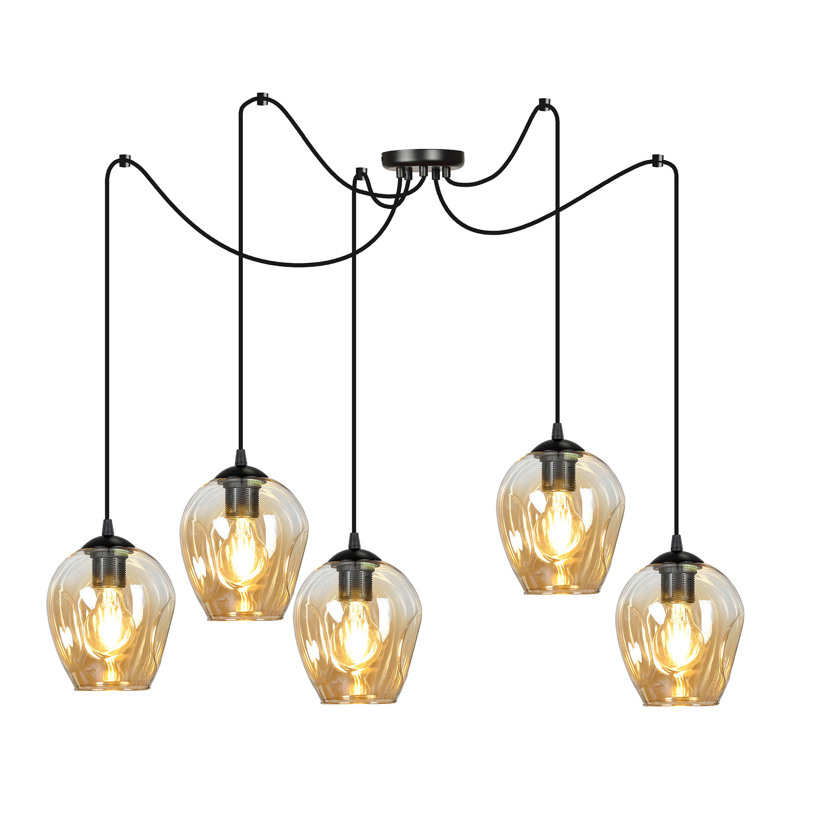 Starla hanging light, off-set, five-bulb, amber