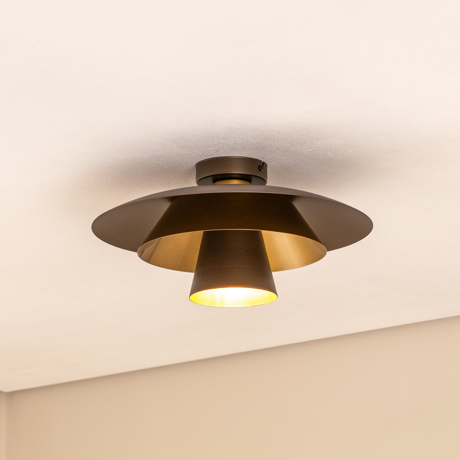 Plato ceiling light, titanium/gold, metal, Ø 38 cm, E27