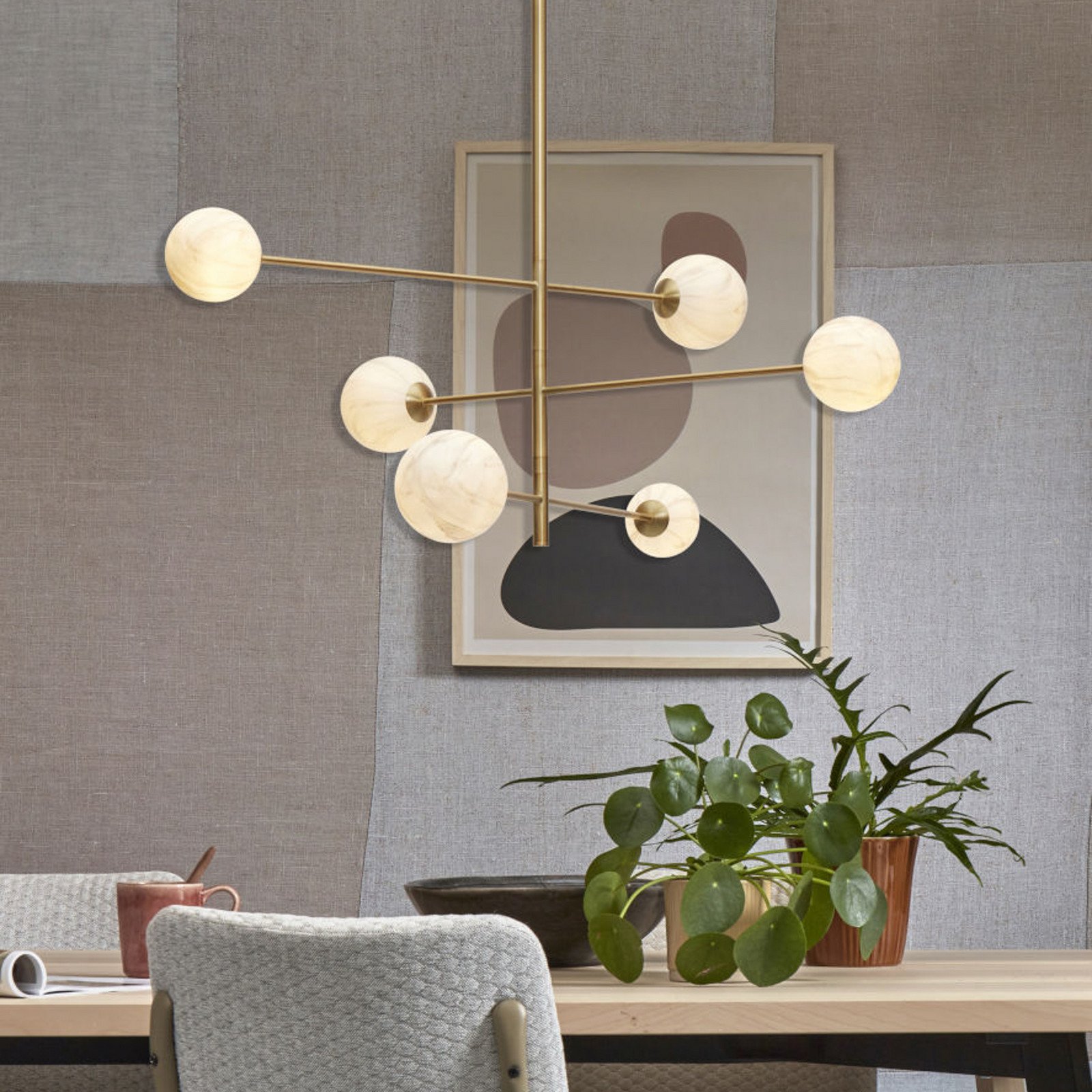 ITS ABOUT ROMI Lampă suspendată Carrara 6 becuri rotunde - Camera de zi / sufragerie - design - alb-gri marmorat auriu - Metal