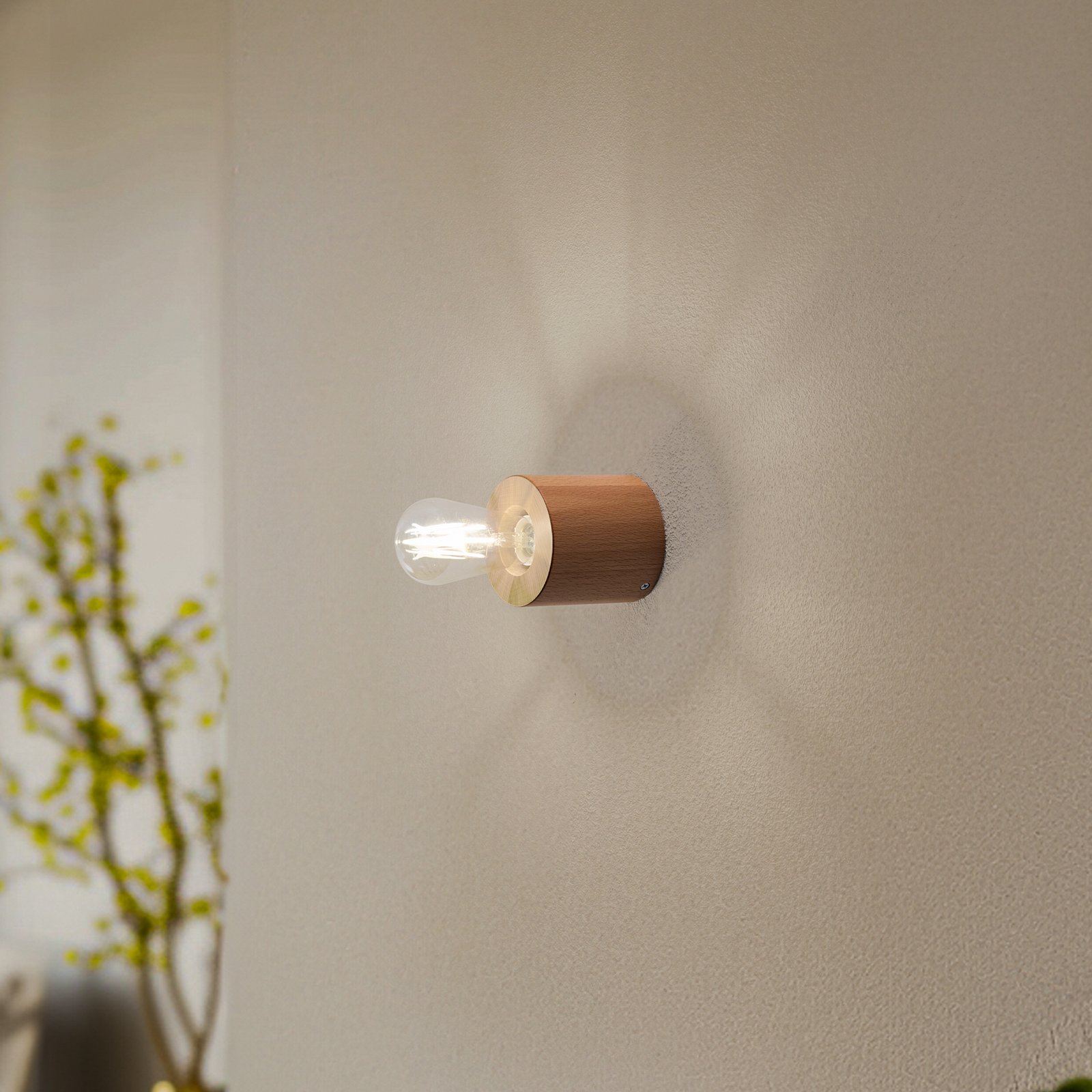 Envostar Peach Puff wandlamp, cilinder van hout