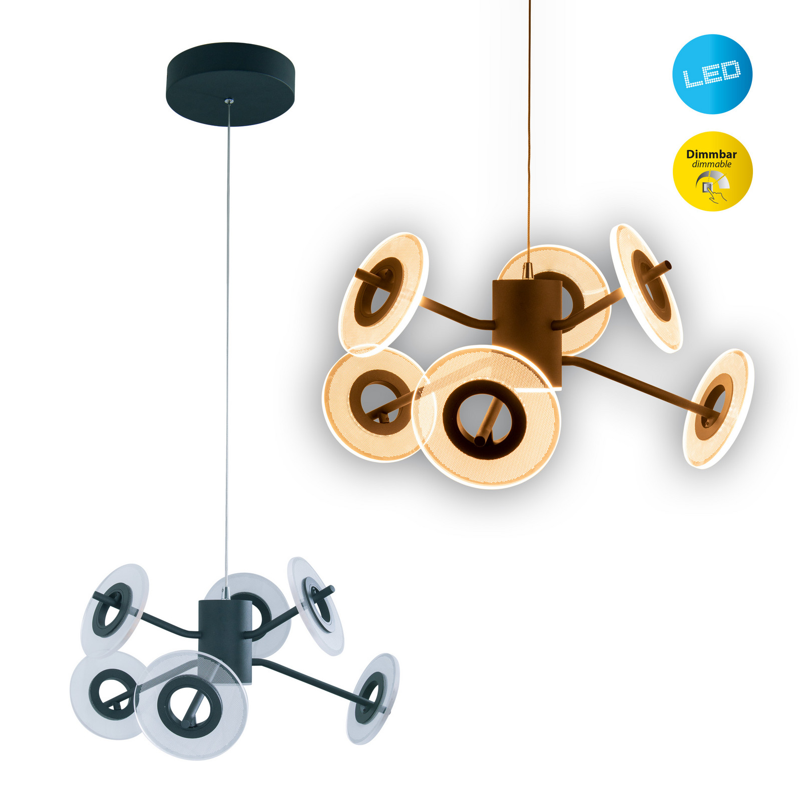 Näve Lampă LED suspendată Discus negru 6 becuri - Camera de zi / sufragerie - modern - Metal