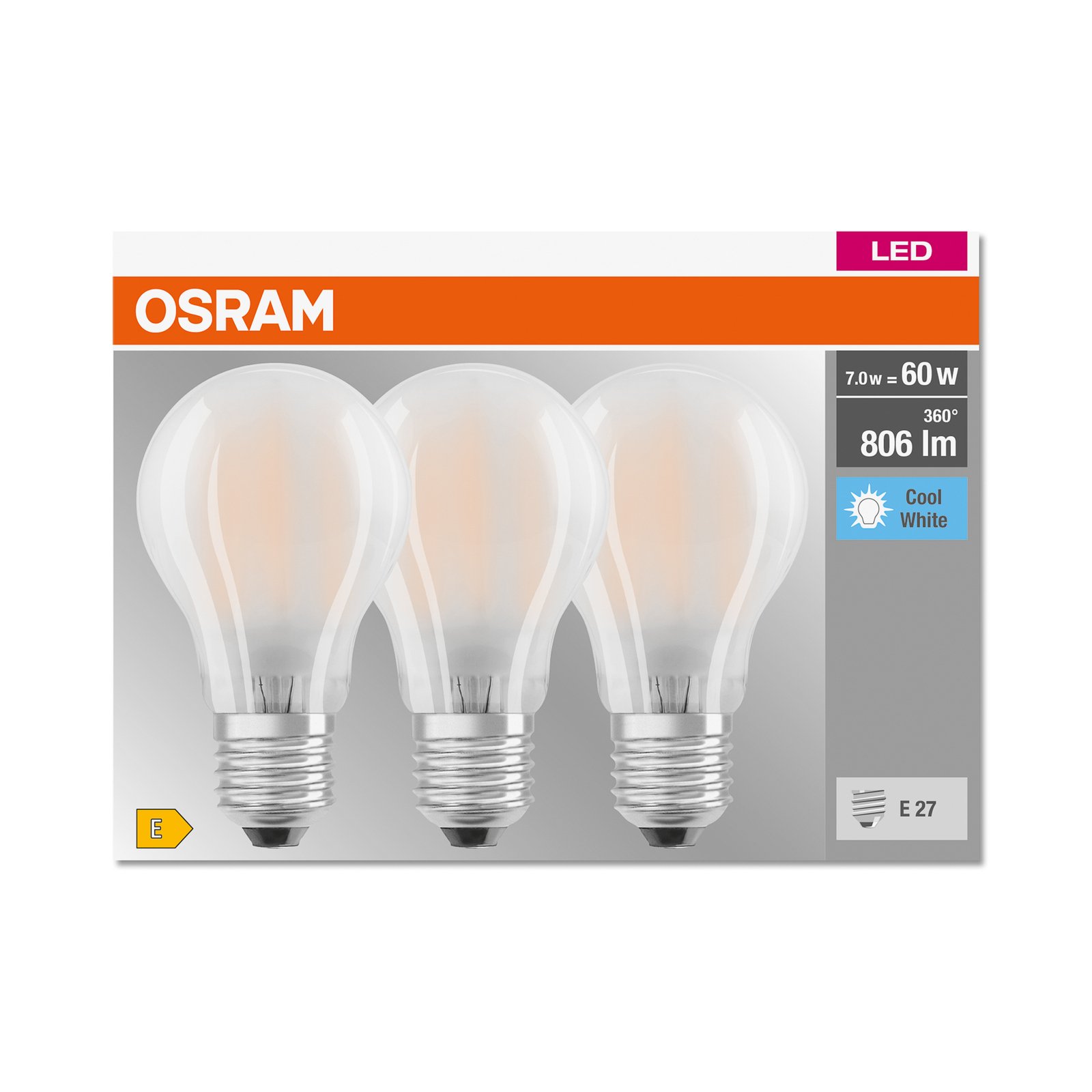 OSRAM LED žárovka E27 Base CL A 7W 4000K matná 3ks