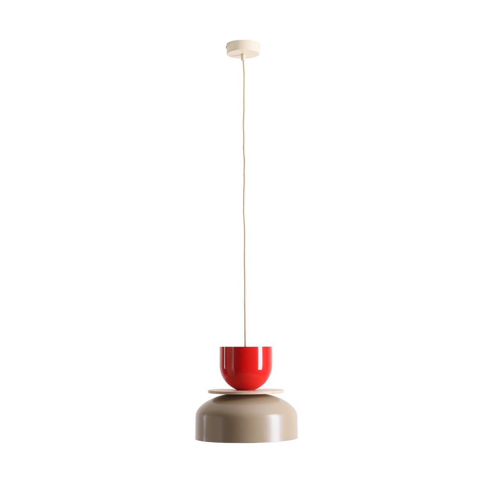 Uto pendant light, beige/red, metal shade