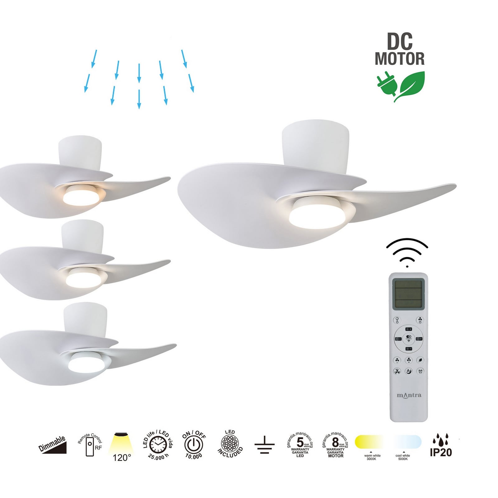 Ventilador de techo LED Nenufar, blanco, CC, silencioso, CCT, 74 cm Ventilador de techo LED Nenufar, blanco, CC, silencioso, CCT, 74 cm