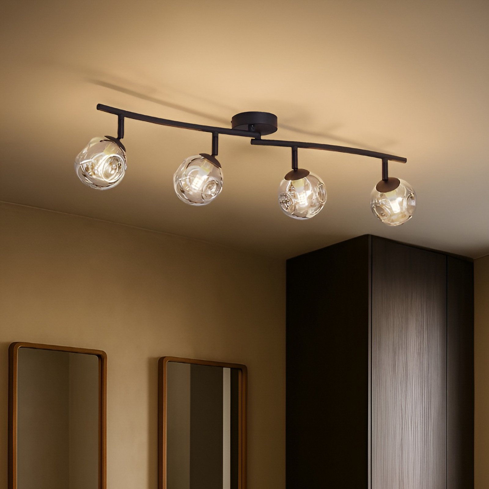Lindby Valentina ceiling light, grey/black, 4-bulb, glass