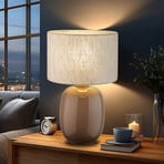 Tafellamp Melody, zandkleurig, textiel, hoogte 48 cm, E27