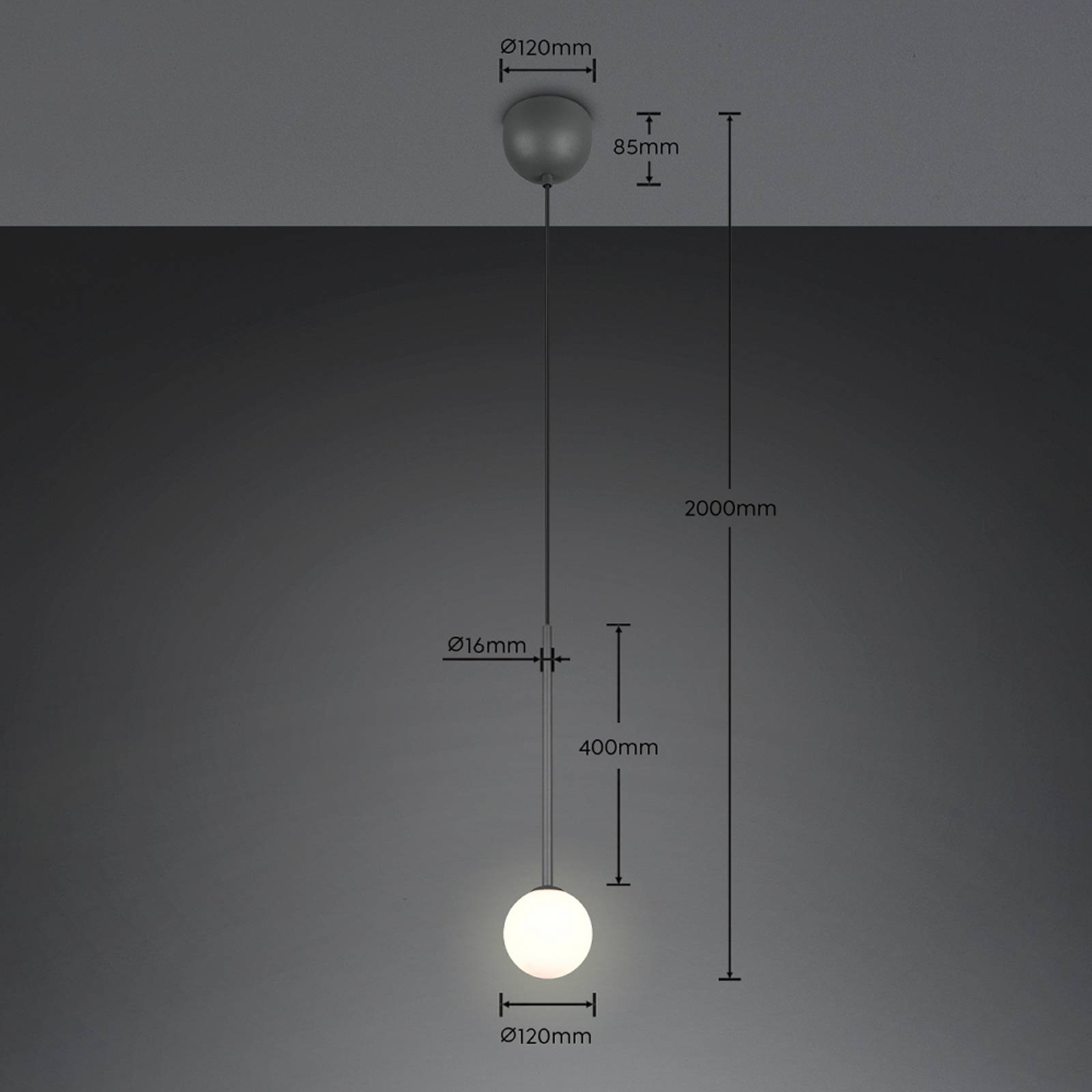 Hengelampe Firano, antrasitt, Ø 12 cm, metall
