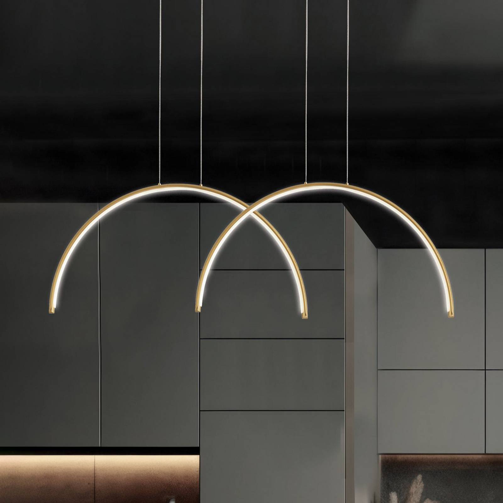 Lampa wisząca LED Megan, długość 95 cm, kolor złoty, 2-punktowa.