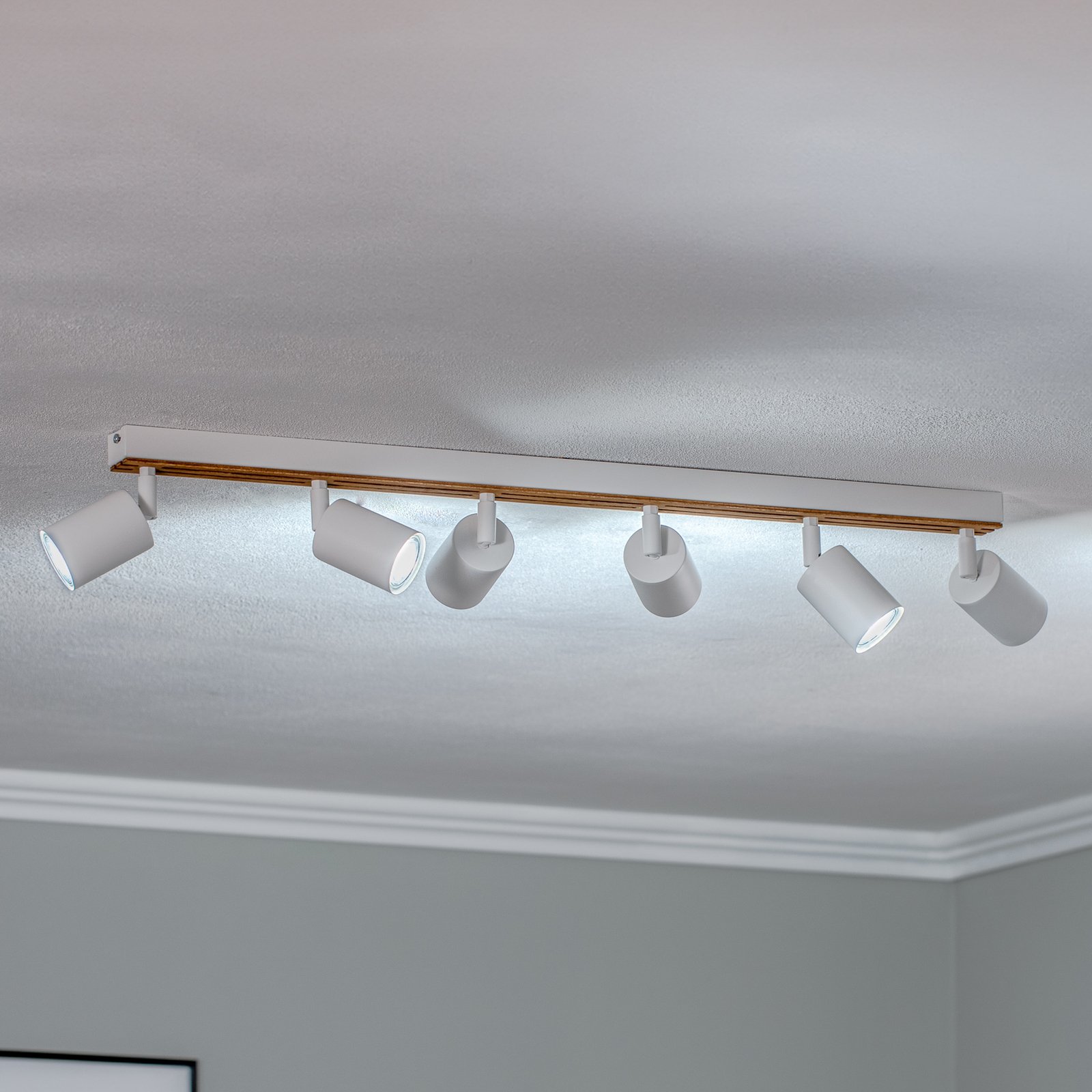 Envostar Tino spot plafond à 6 lampes blanc/bois