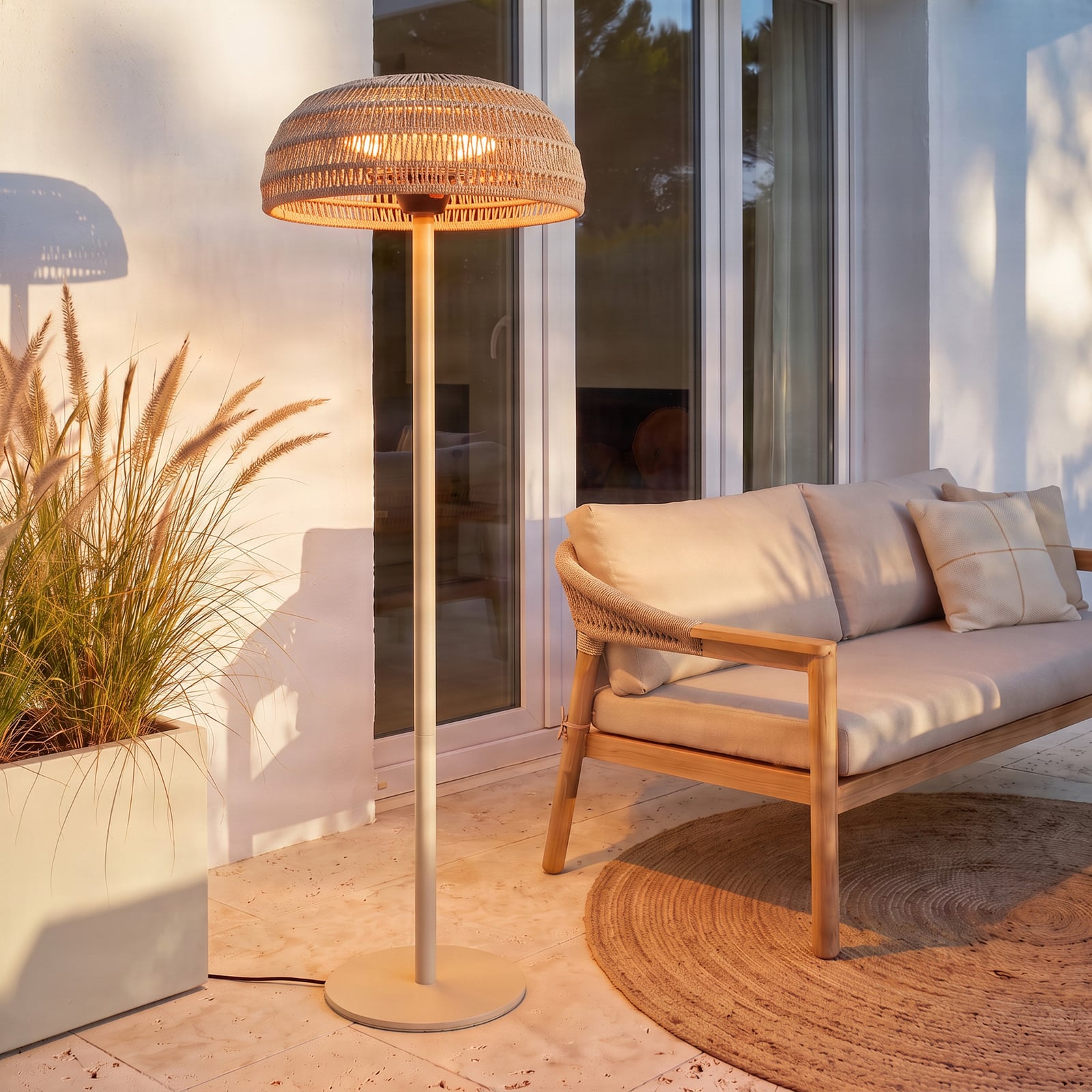 Radiateur rayonnant sur pied Calenza, couleur sable, 200 cm, 3 niveaux de