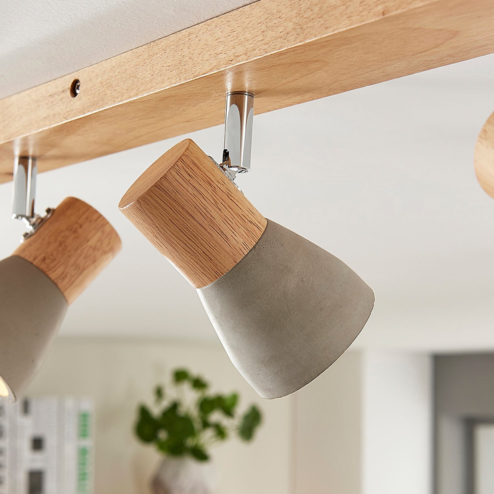 Filiz 4 Ceiling Lamp Concrete/Wood - Lindby