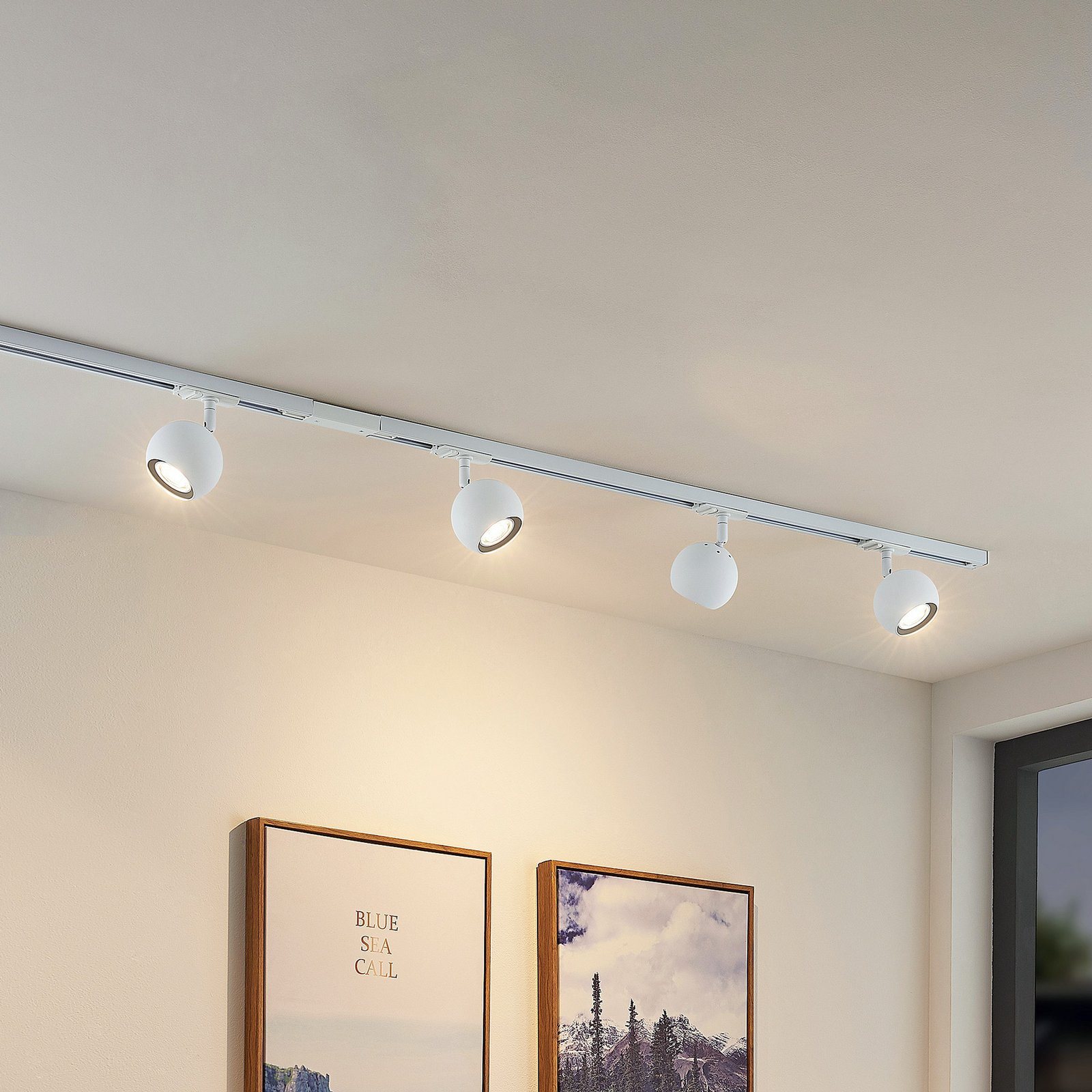 Lindby track lighting system Linaro, GU10, 4-bulb, white, Ø 9 cm