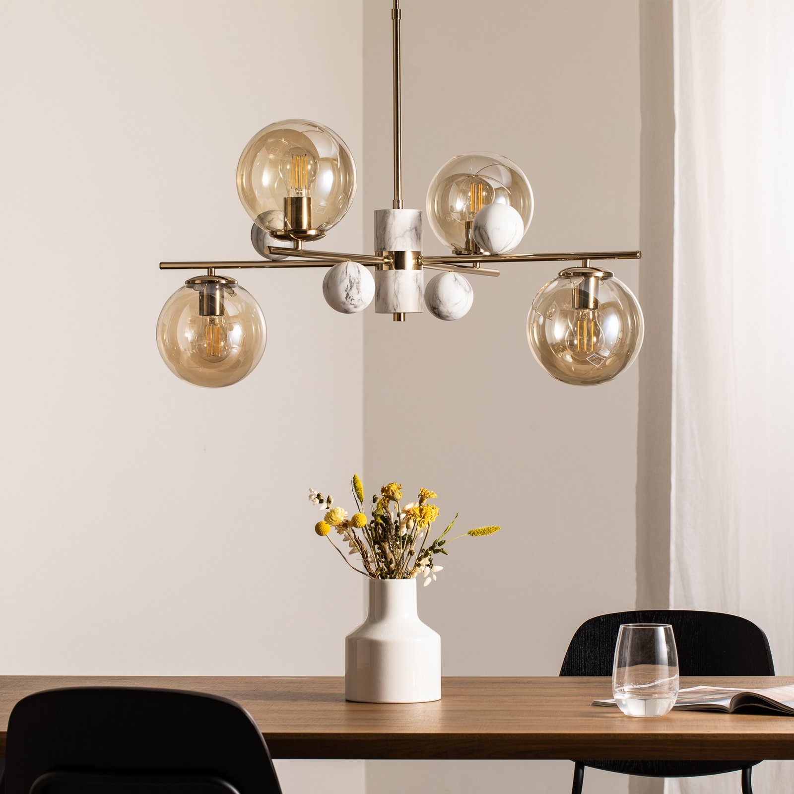 Toppo chandelier, gold, 4-bulb