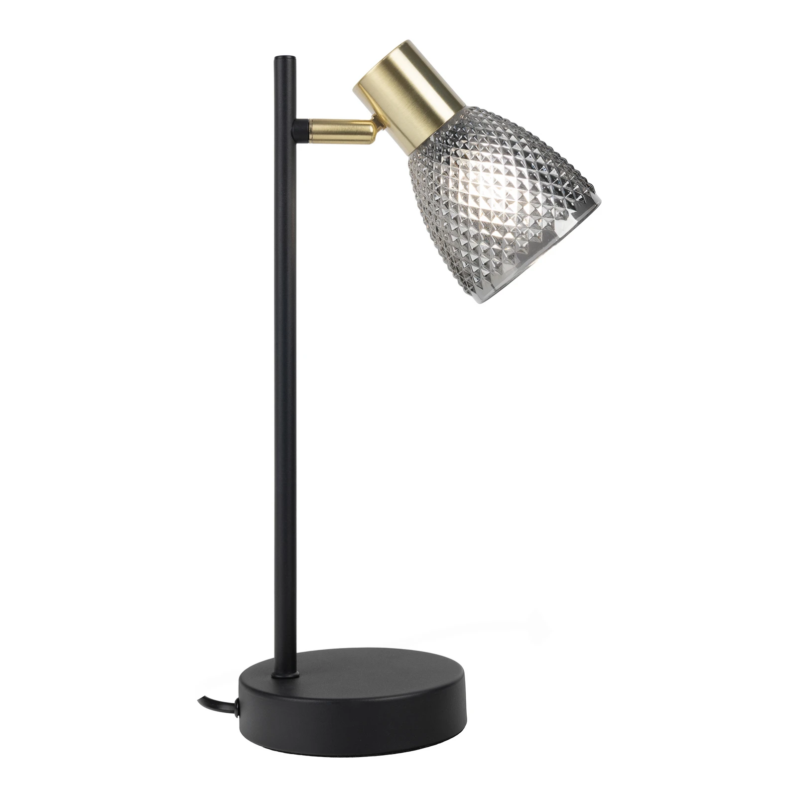 Stolová lampa Lindita, sklo, dymovo sivá, E14, otočná