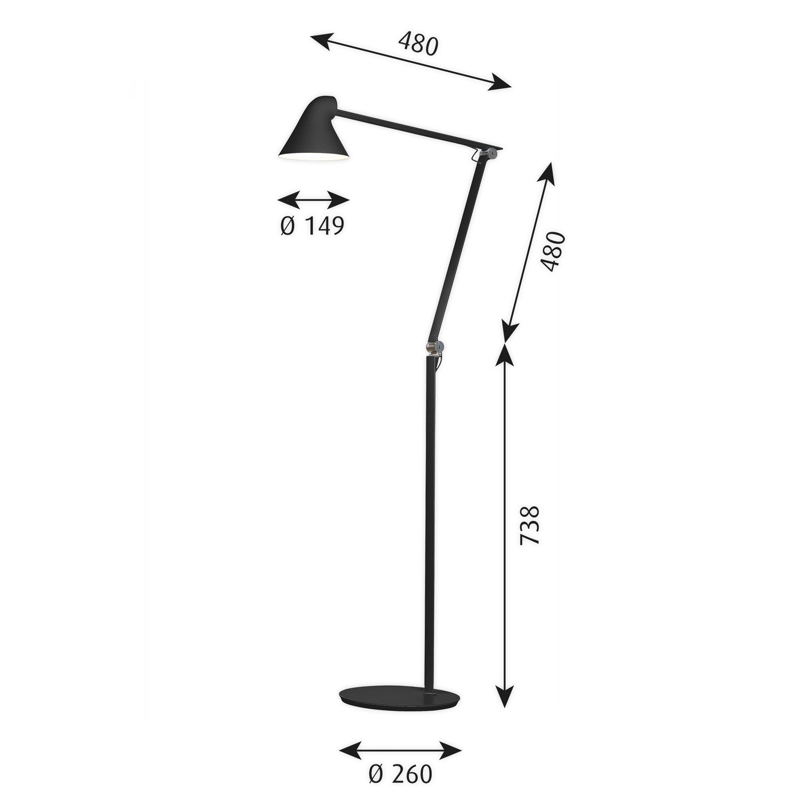 Louis Poulsen NJP LED podna svjetiljka 3,000 K crna