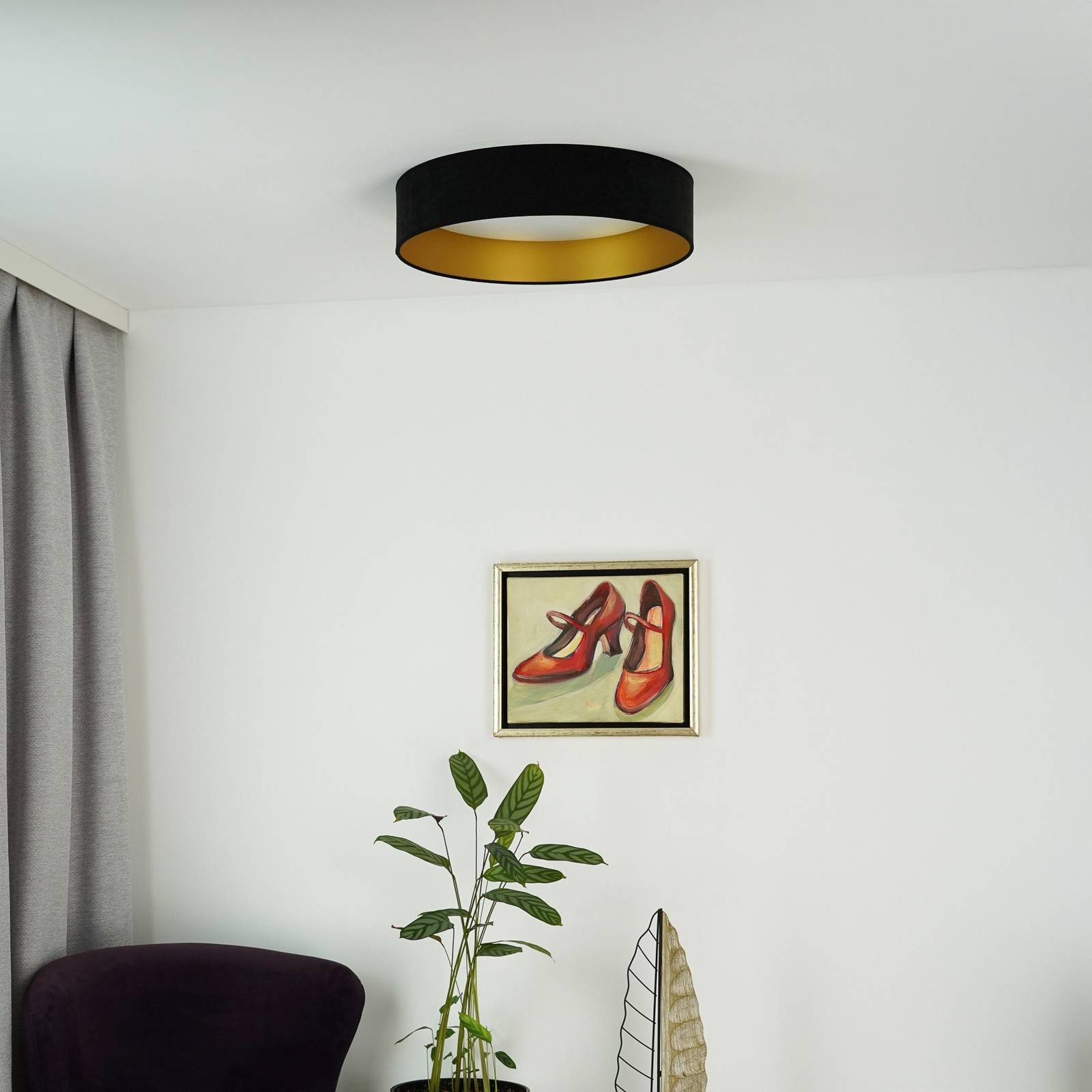 Lampa sufitowa LED Plafon, aksamitny, czarny/złoty, Ø 45 cm, ściemniany