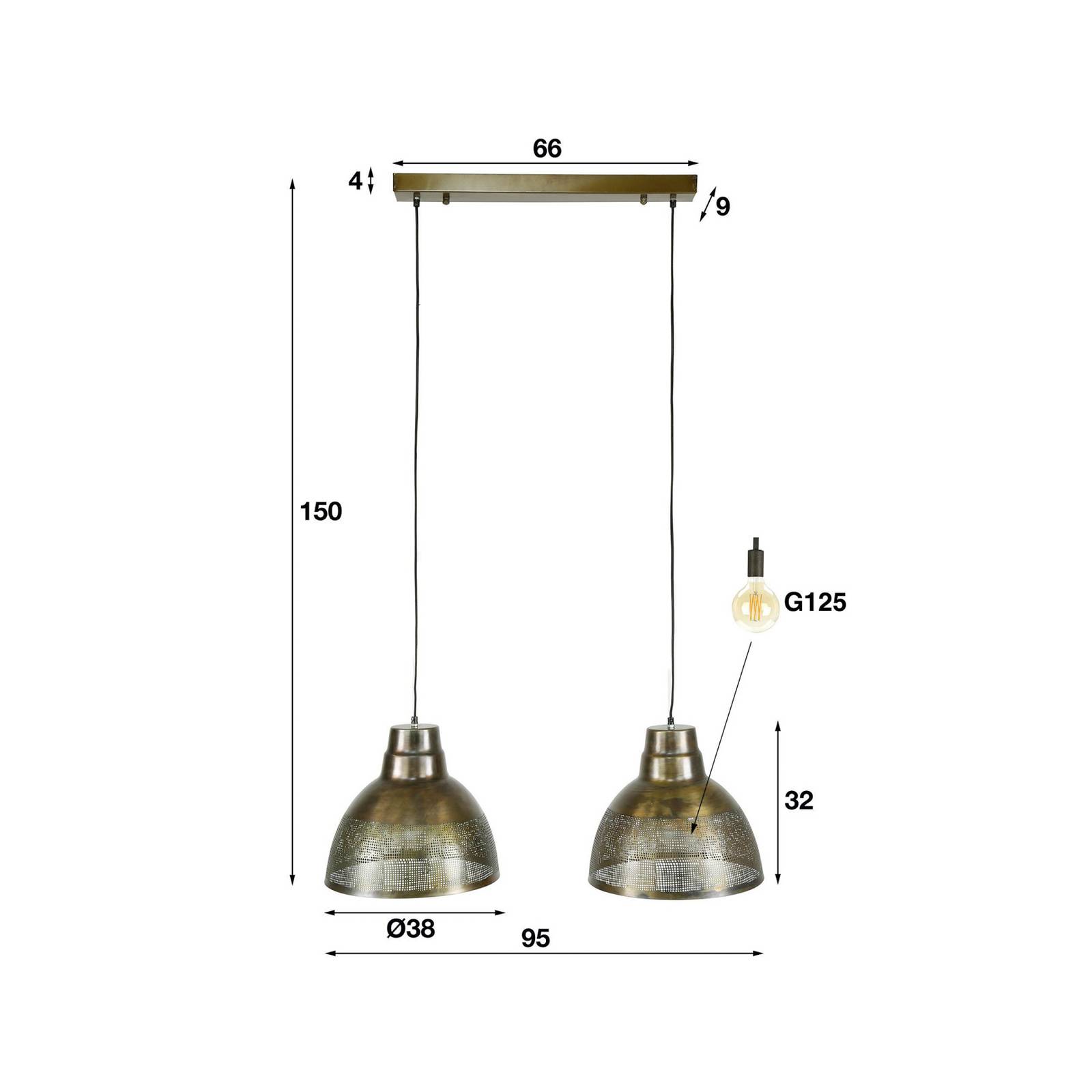 Lampa wisząca Sargona, 2-punktowa, antyczny brąz, metal, E27