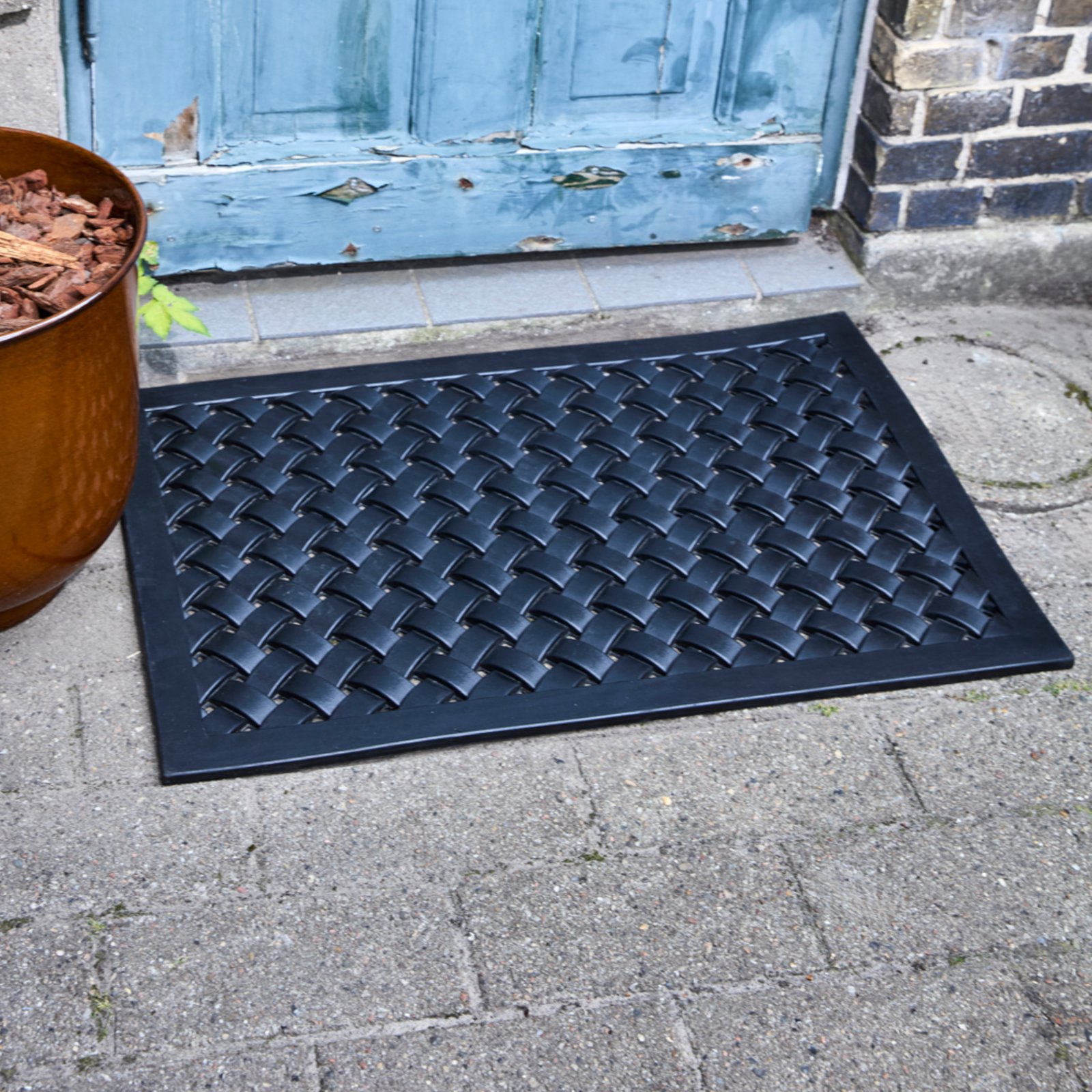 HDBraid doormat, black, 90 x 60 cm, rubber - House Doctor