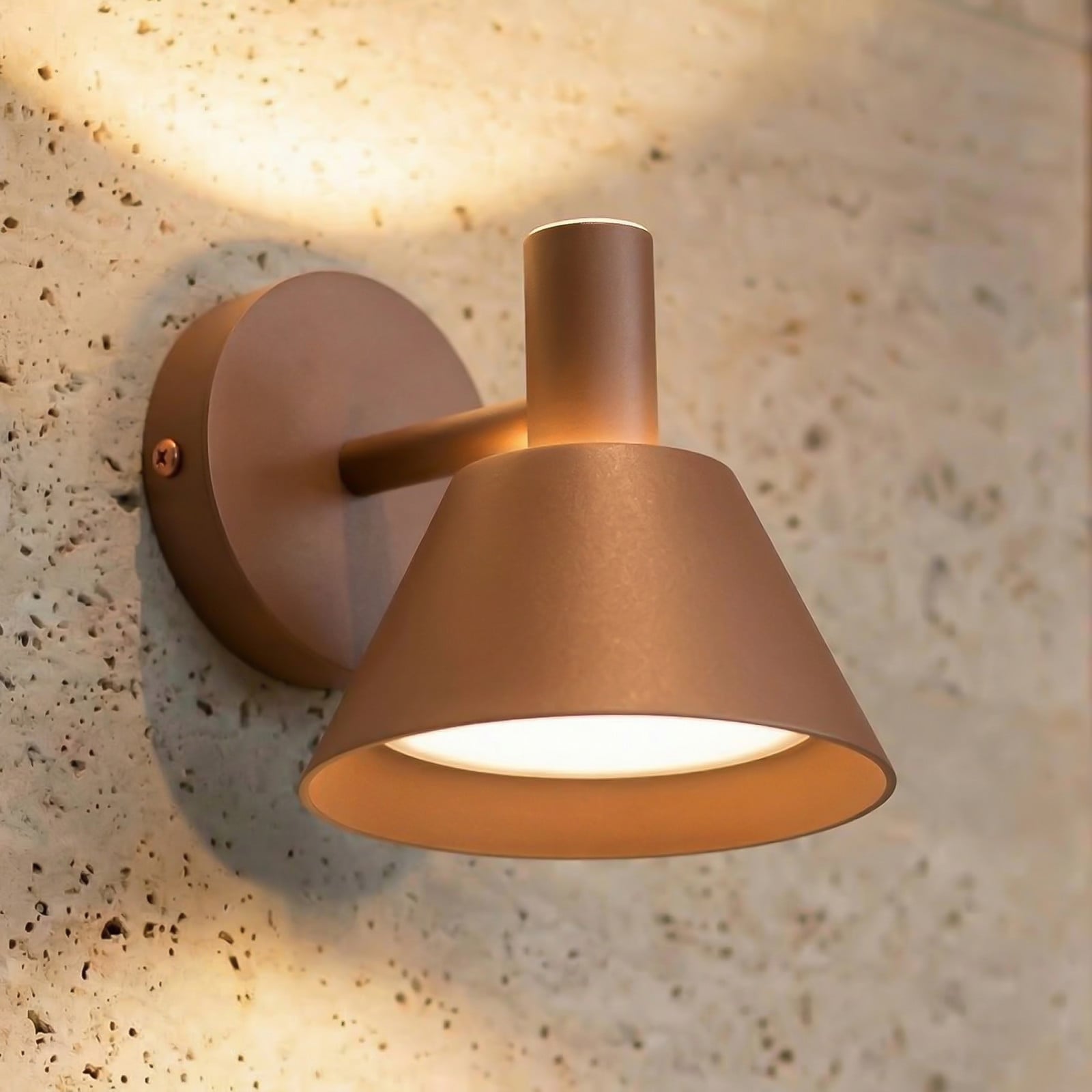 Tabena LED-utomhusvägglampa, brun, IP44, CCT – Lucande - Modern - Aluminium - Rund | Produkter - Utomhusbelysning | Lampspecialisterna